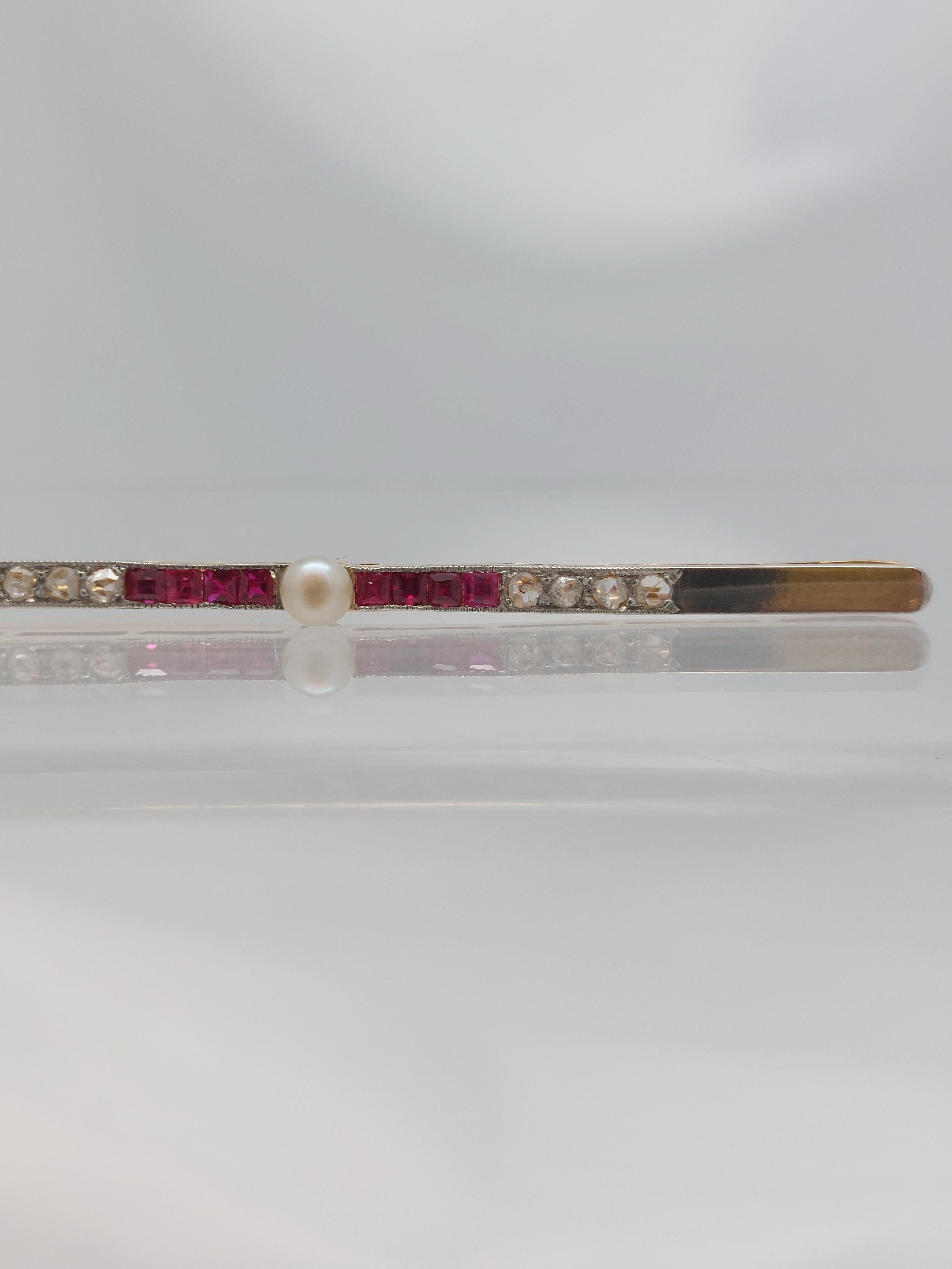 Antike 18 Karat Gelbgold & Platin Bar Pin mit Rubin & Diamant (Hochviktorianisch) im Angebot