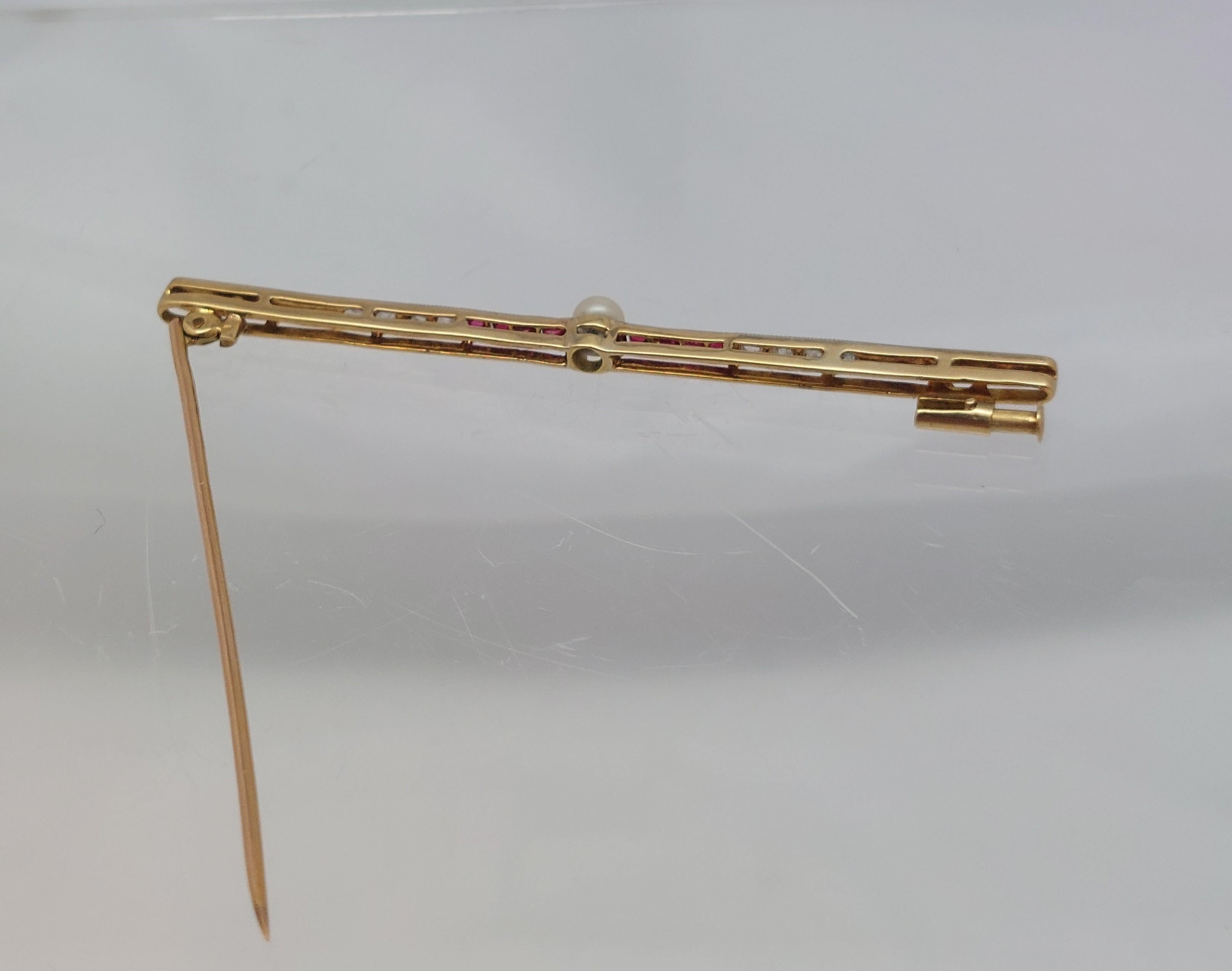 Antike 18 Karat Gelbgold & Platin Bar Pin mit Rubin & Diamant im Zustand „Gut“ im Angebot in Vero Beach, FL