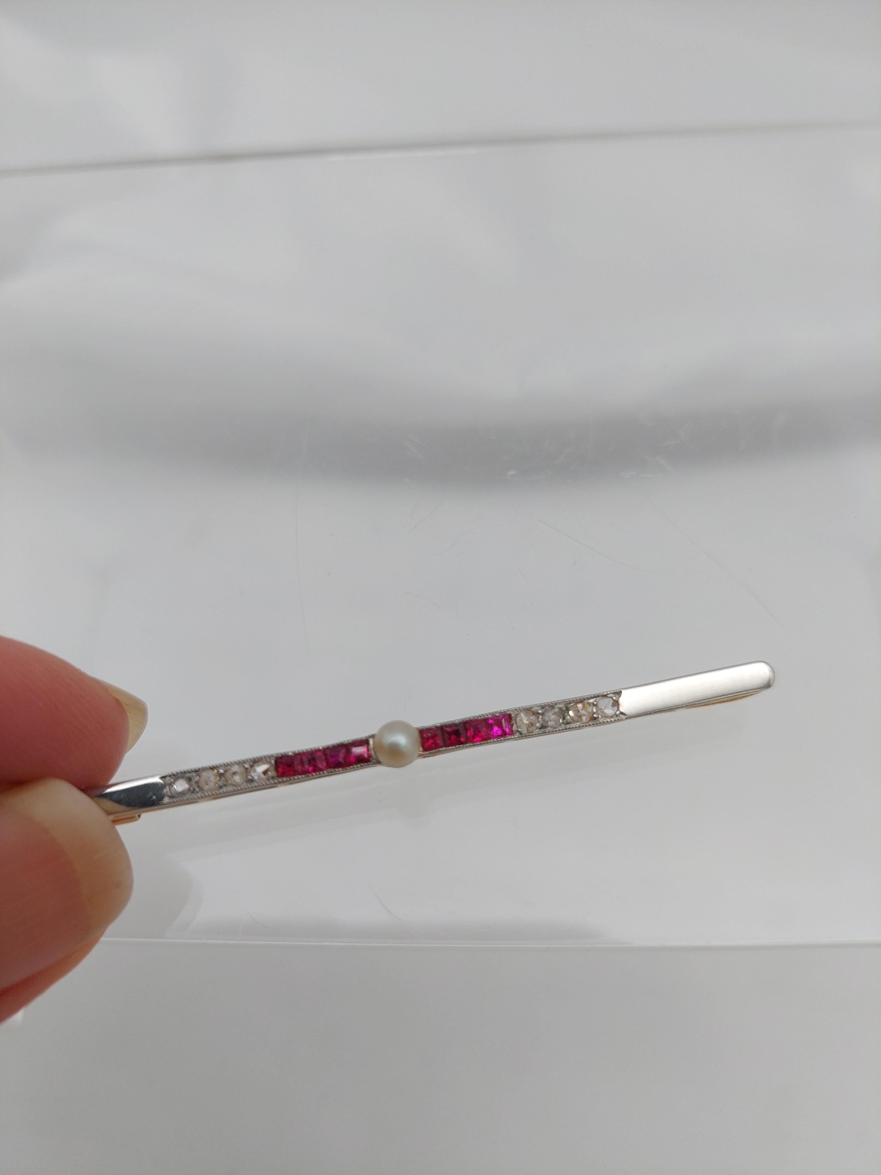 Antike 18 Karat Gelbgold & Platin Bar Pin mit Rubin & Diamant für Damen oder Herren im Angebot