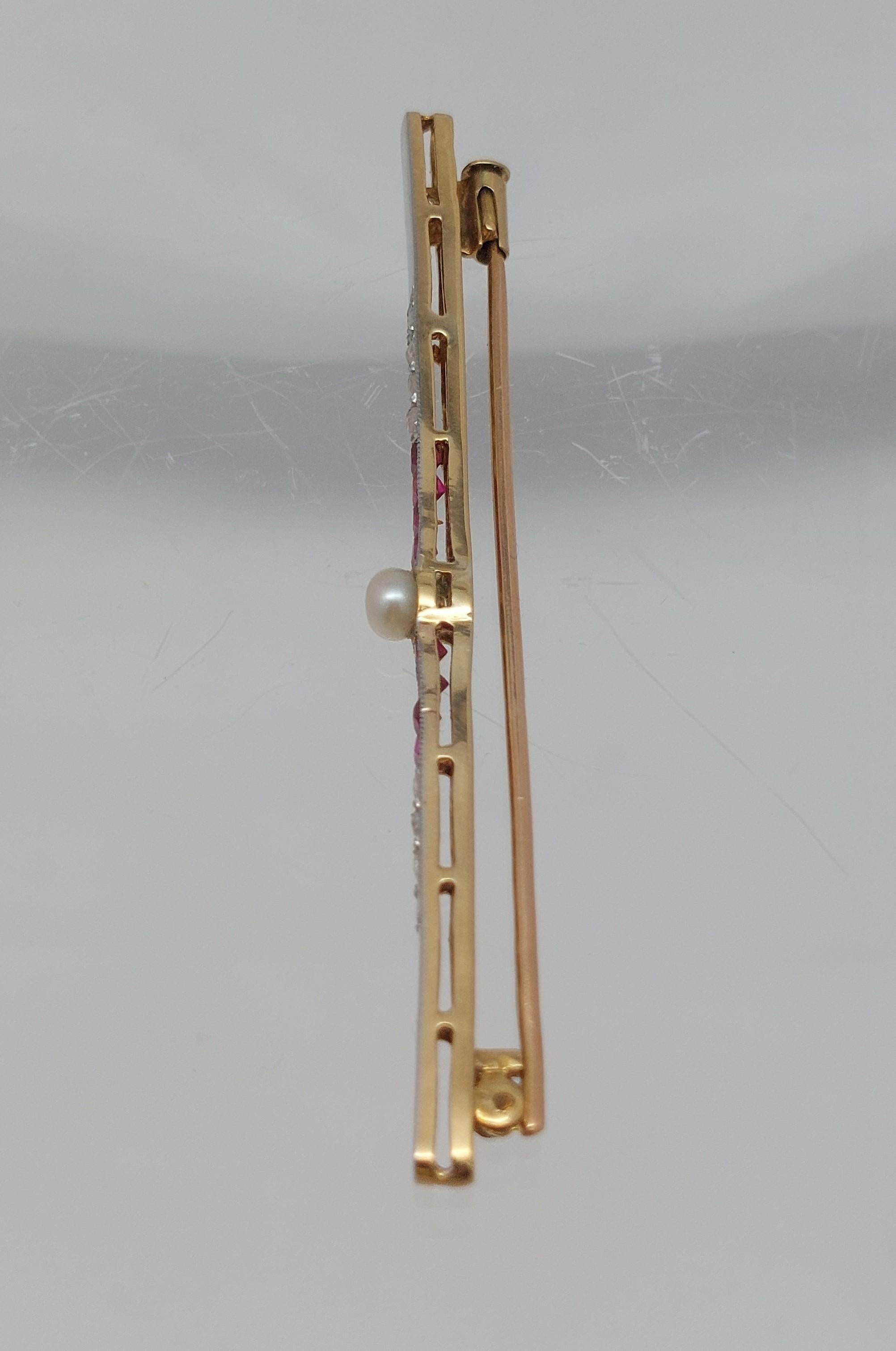Antike 18 Karat Gelbgold & Platin Bar Pin mit Rubin & Diamant im Angebot 2
