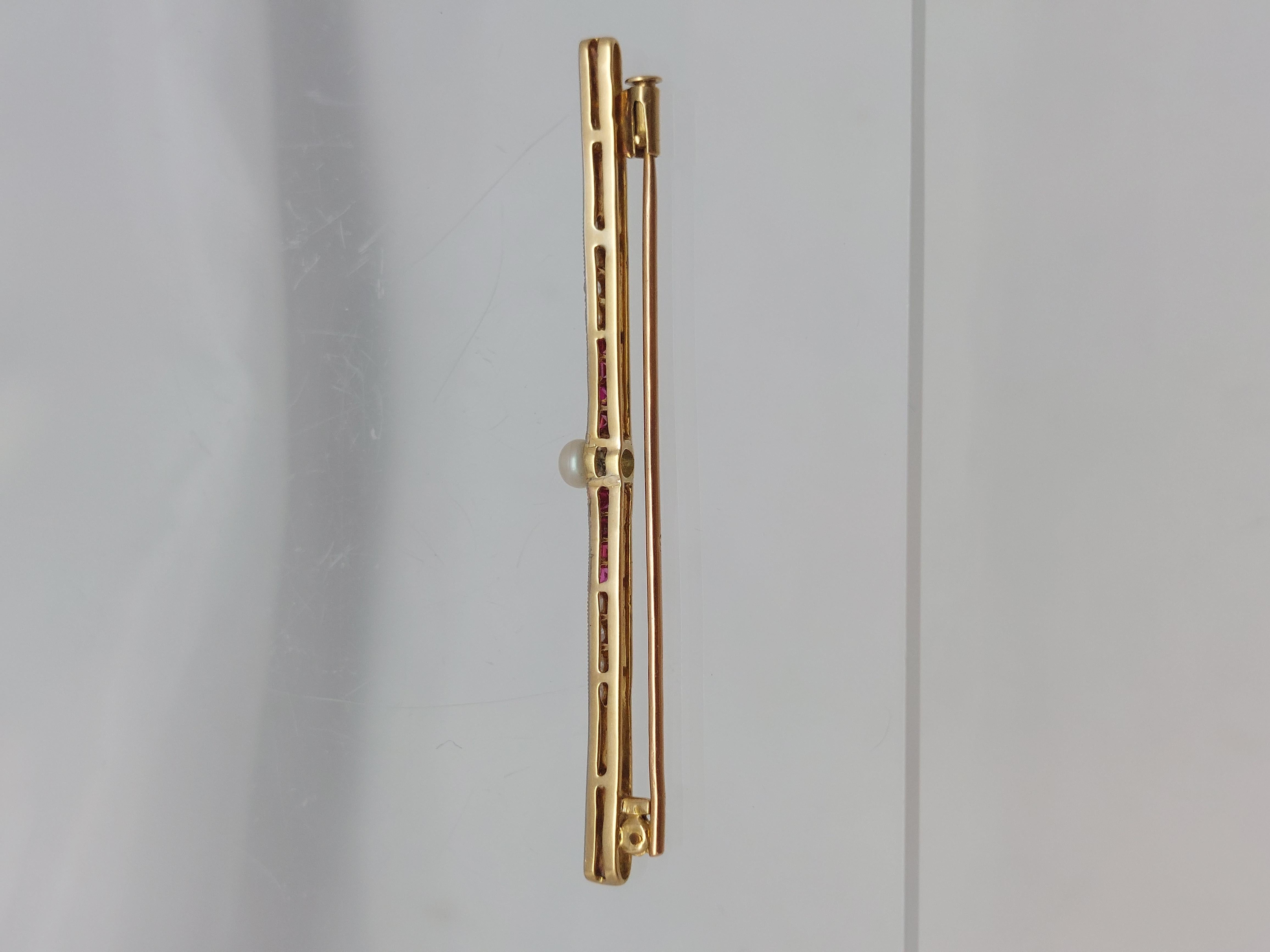 Antike 18 Karat Gelbgold & Platin Bar Pin mit Rubin & Diamant im Angebot 3