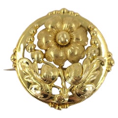 Antique Yellow Gold Round Flower Brooch