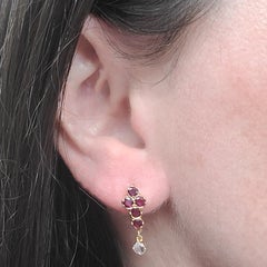 Antique 18 Karat Yellow Gold Ruby Cross Earrings with Diamond Dangle