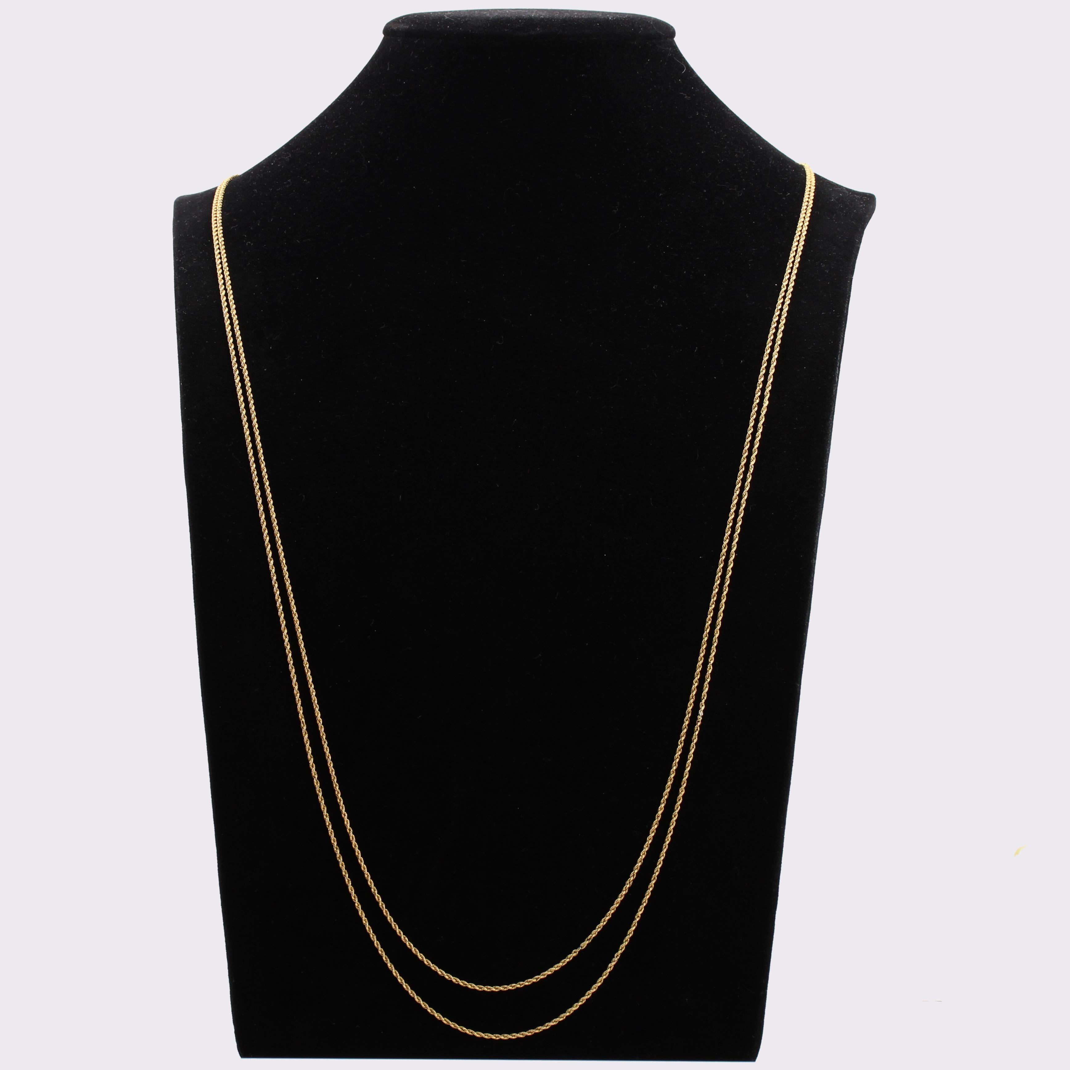 Antique 18 Karat Yellow Gold Twisted Link Matinee Long Chain Necklace In Good Condition In Poitiers, FR