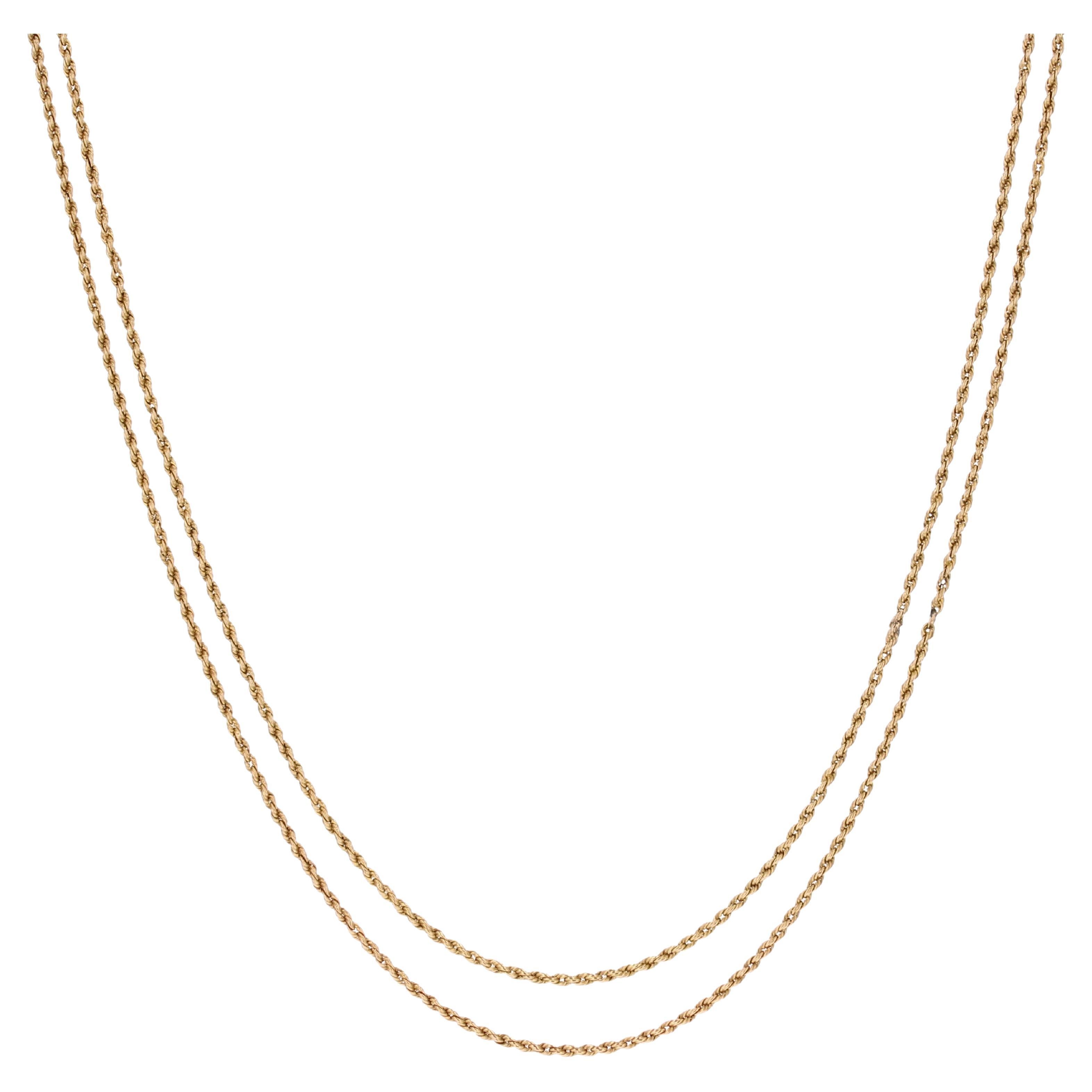 Antique 18 Karat Yellow Gold Twisted Link Matinee Long Chain Necklace