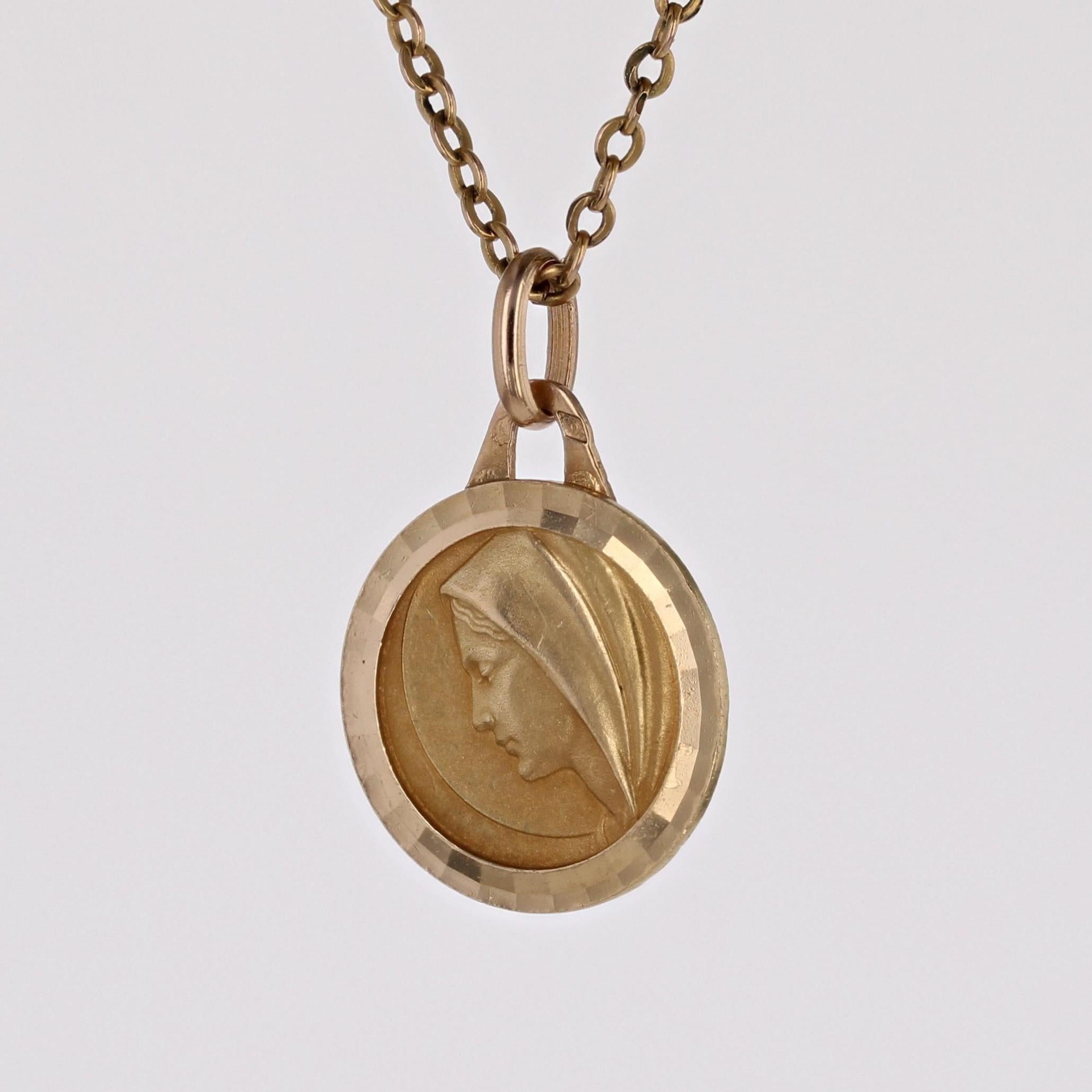 Women's Antique 18 Karat Yellow Gold Virgin Mary Haloed Medal For Sale