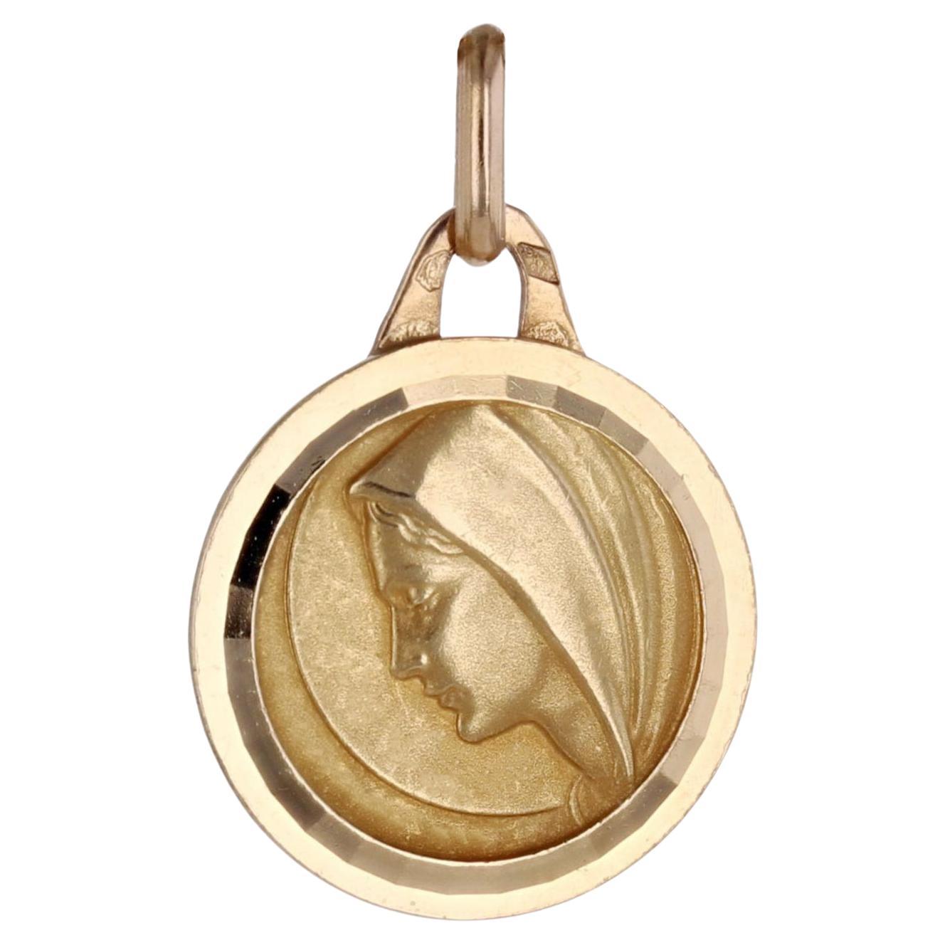 Antique 18 Karat Yellow Gold Virgin Mary Haloed Medal For Sale