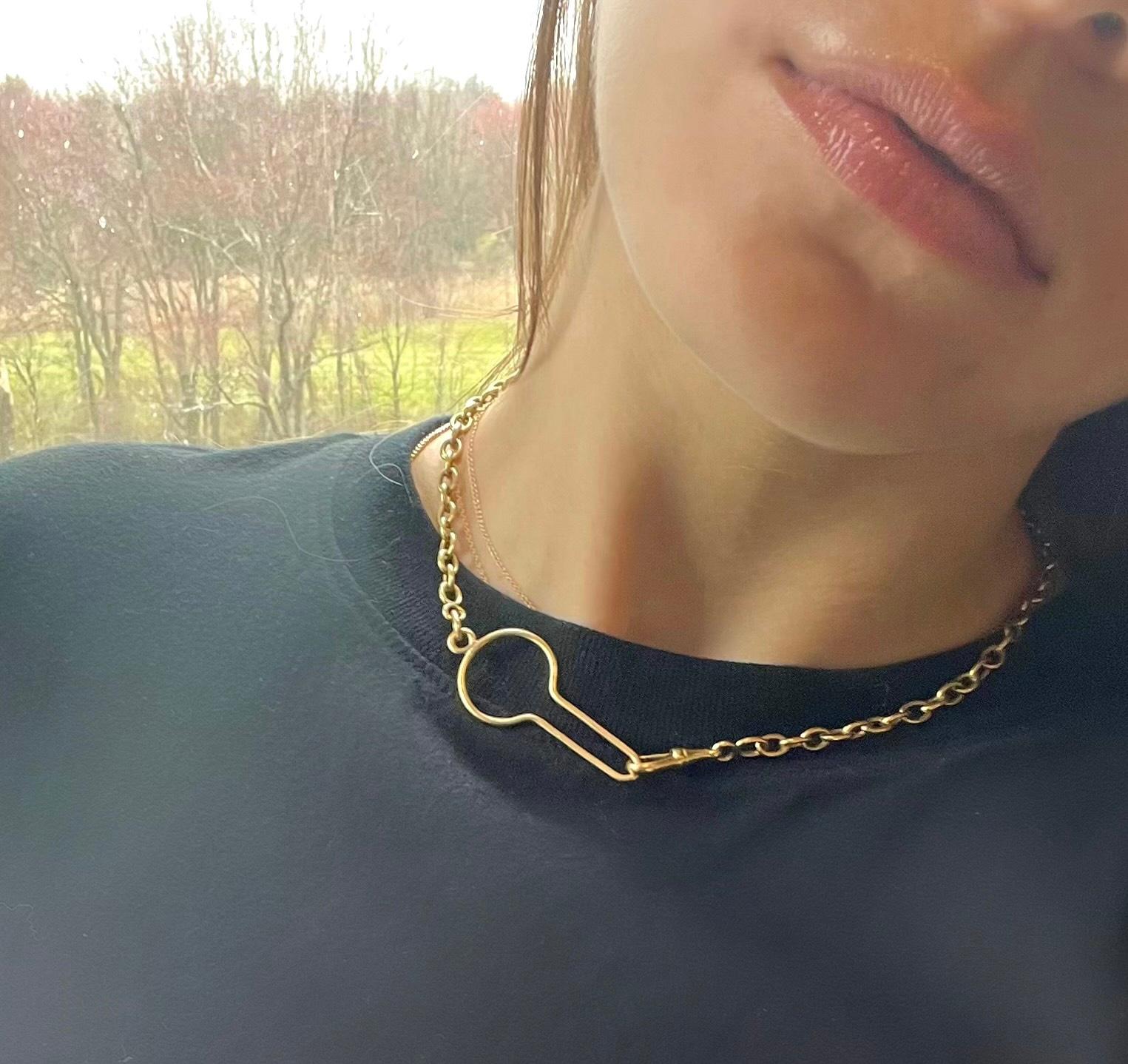 Antique 18 Karat Yellow Gold Watch Chain Dog-Clasp Stackable Choker Necklace In Good Condition For Sale In Fairfield, CT