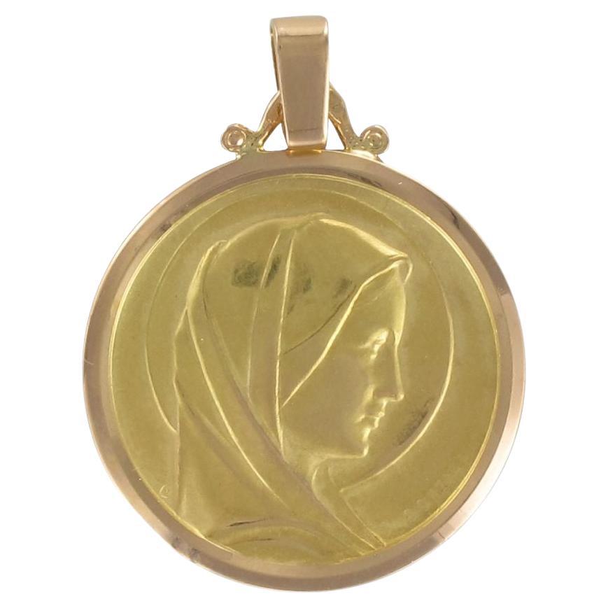 Antique 18 Karat Yellow Rose Gold Haloed Virgin Mary Medal