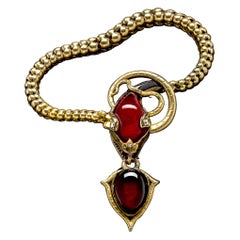 Antikes antikes 18 Kt Gold Schlangenschlangenarmband Schloss Almandin Granat Cabochon Diamant