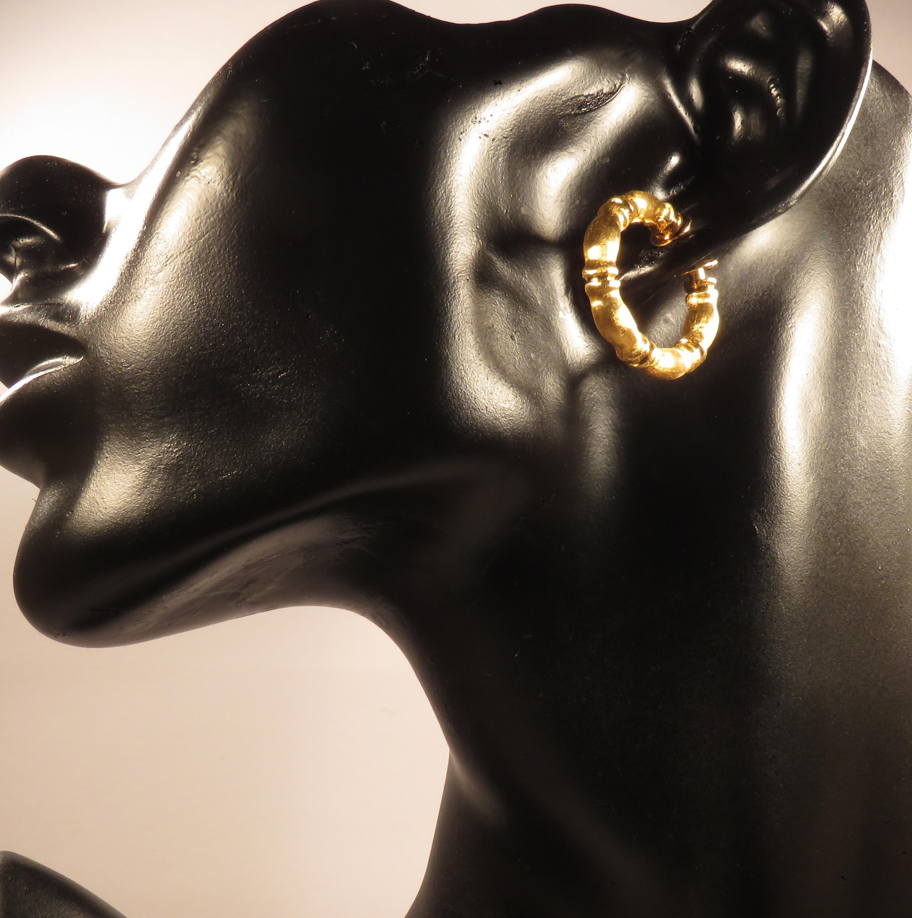 Antique 18 Kt Rose Gold Set Bamboo Bracelet Earrings Made in Italy For Sale 5