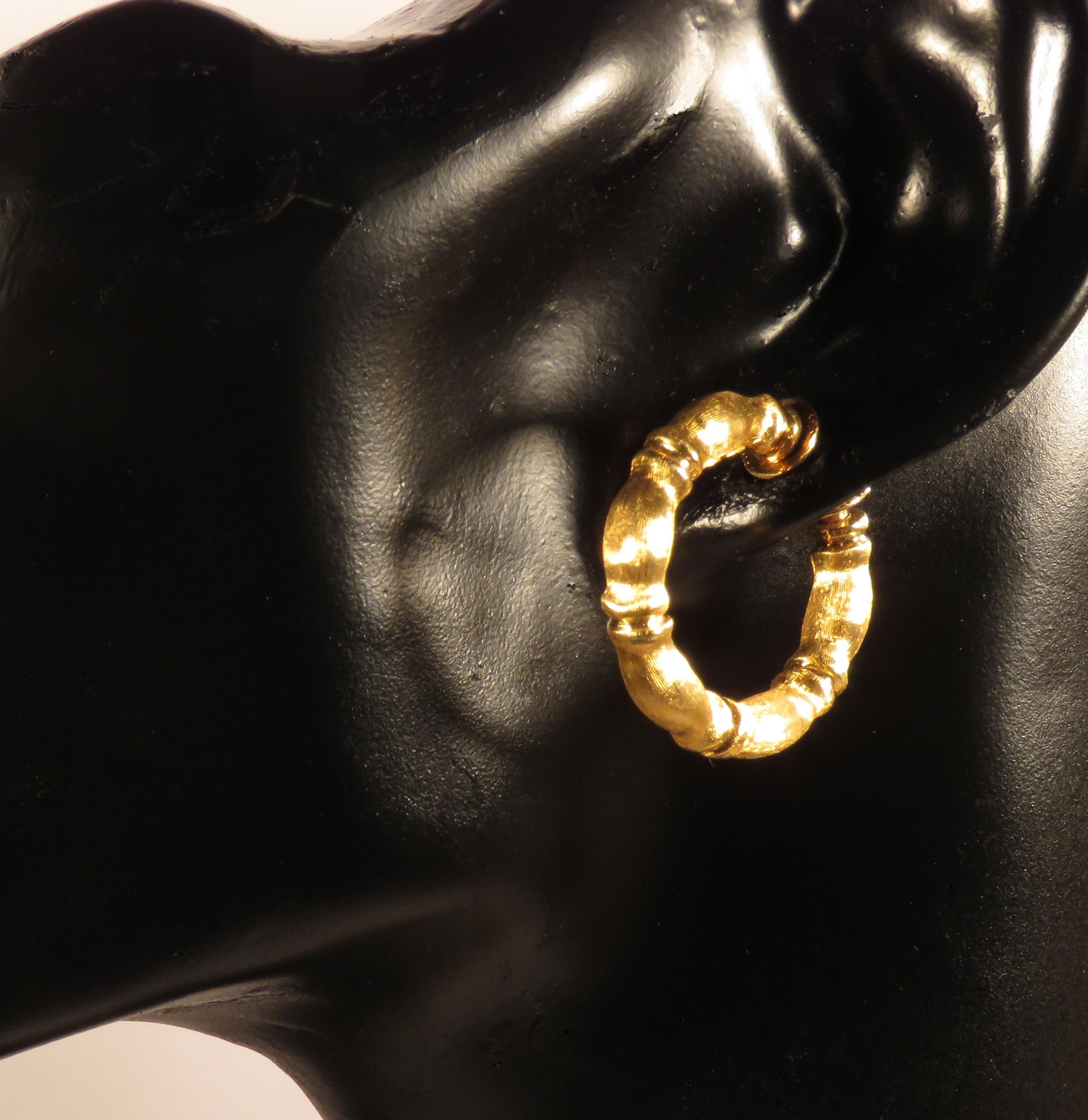 Women's Antique 18 Kt Rose Gold Set Bamboo Bracelet Earrings Made in Italy For Sale