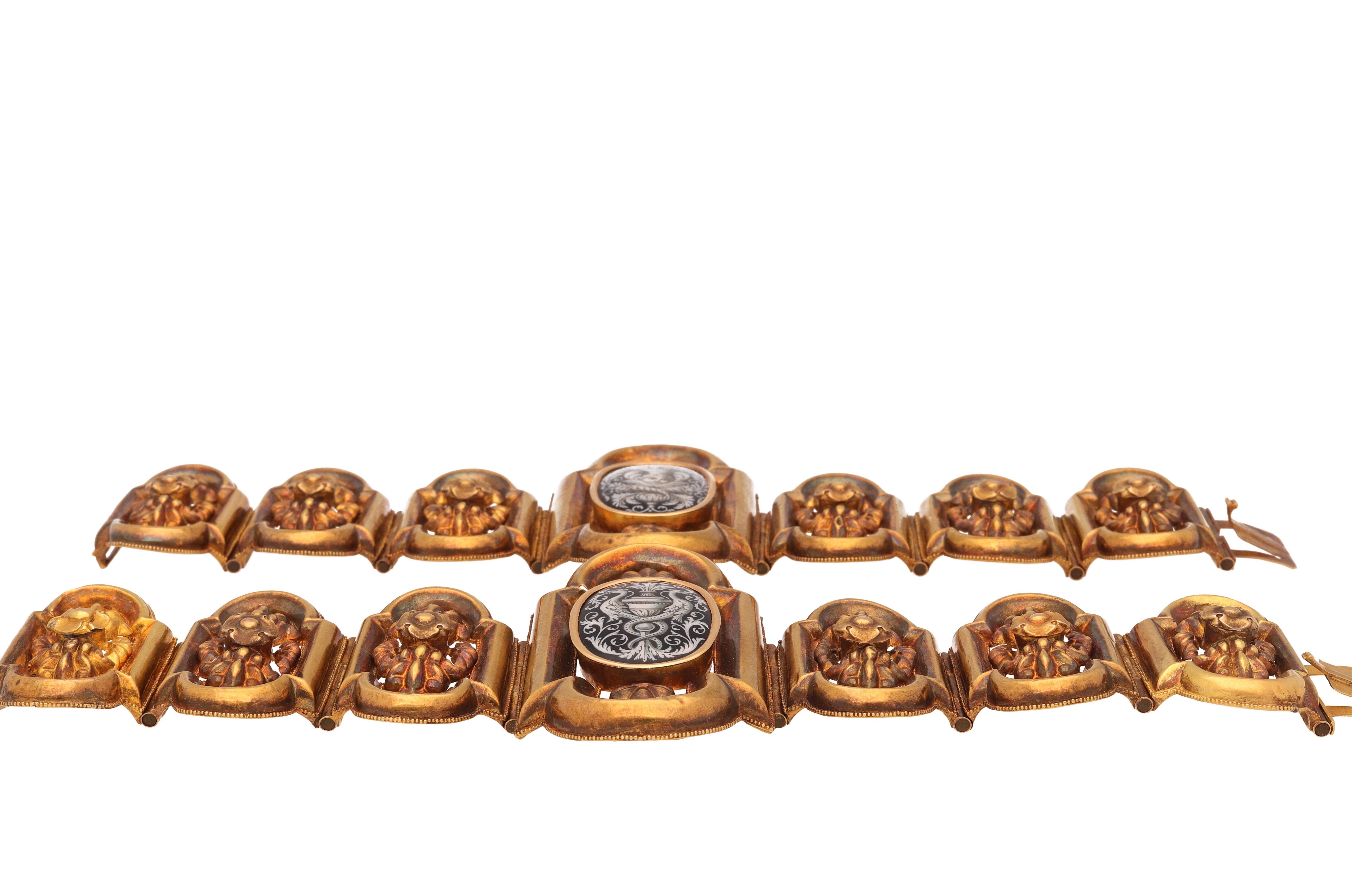Antique 18 Karat Yellow Gold Enamel Bracelets 2