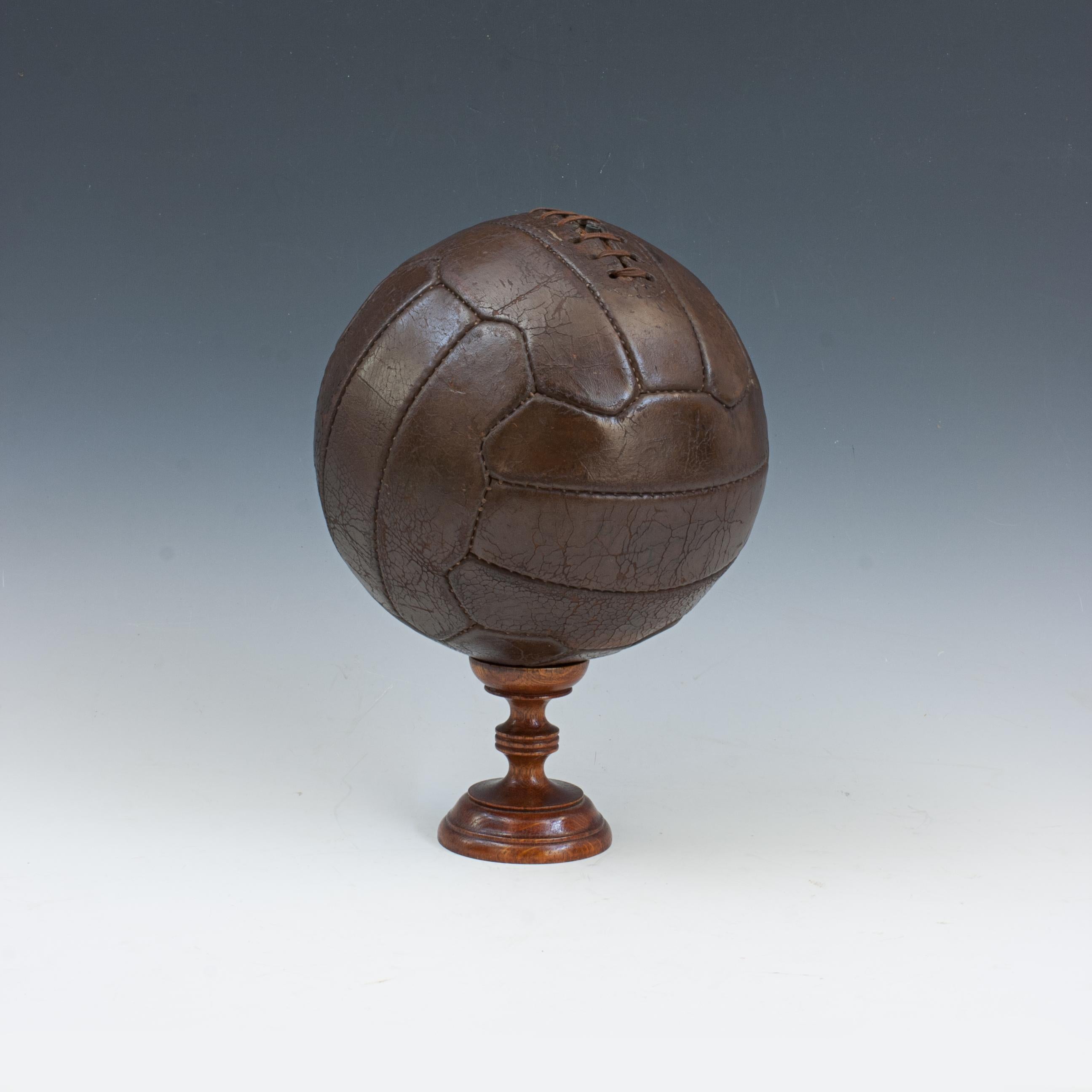 Vintage Leather Soccer Ball.
A great vintage leather football ball with eighteen leather zigzag panels. The ball has a lace-up slit to the top to enable bladder inflation, there is a new internal rubber bladder inside.
The leather football ball is