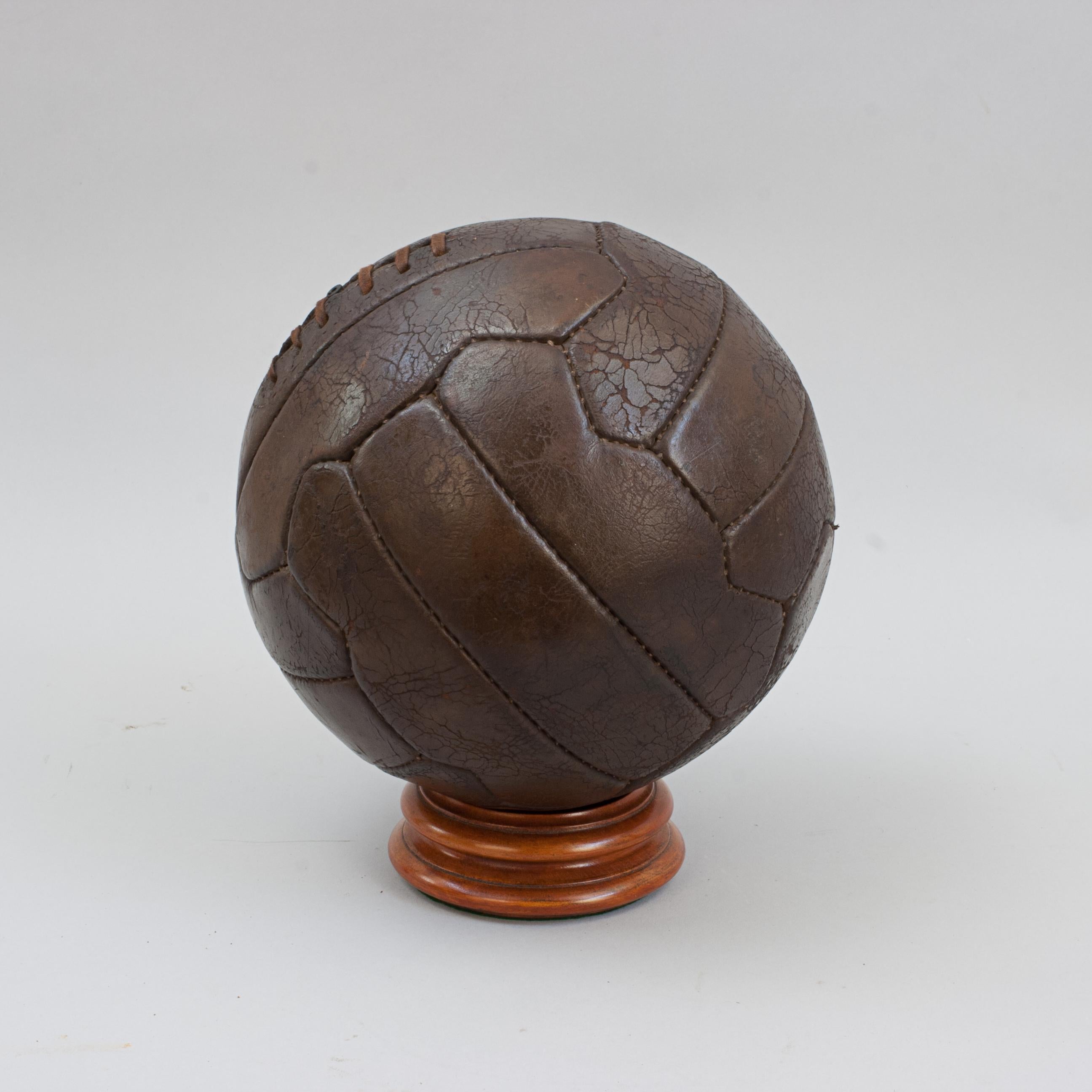 20th Century Antique 18 Zigzag Panel Leather Football For Sale