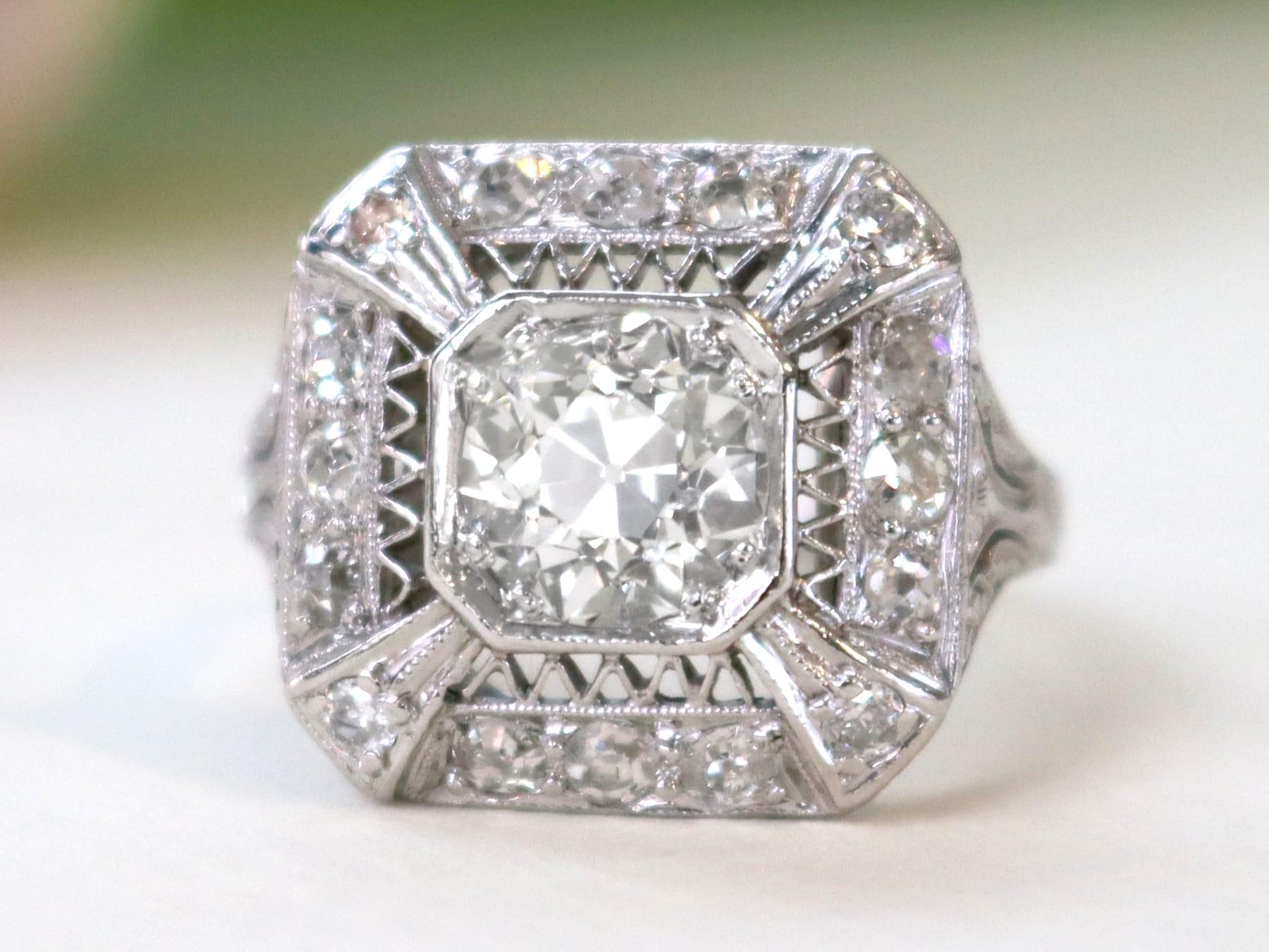 Old European Cut Antique 1.80 Carat Diamond and Platinum Cocktail Ring For Sale