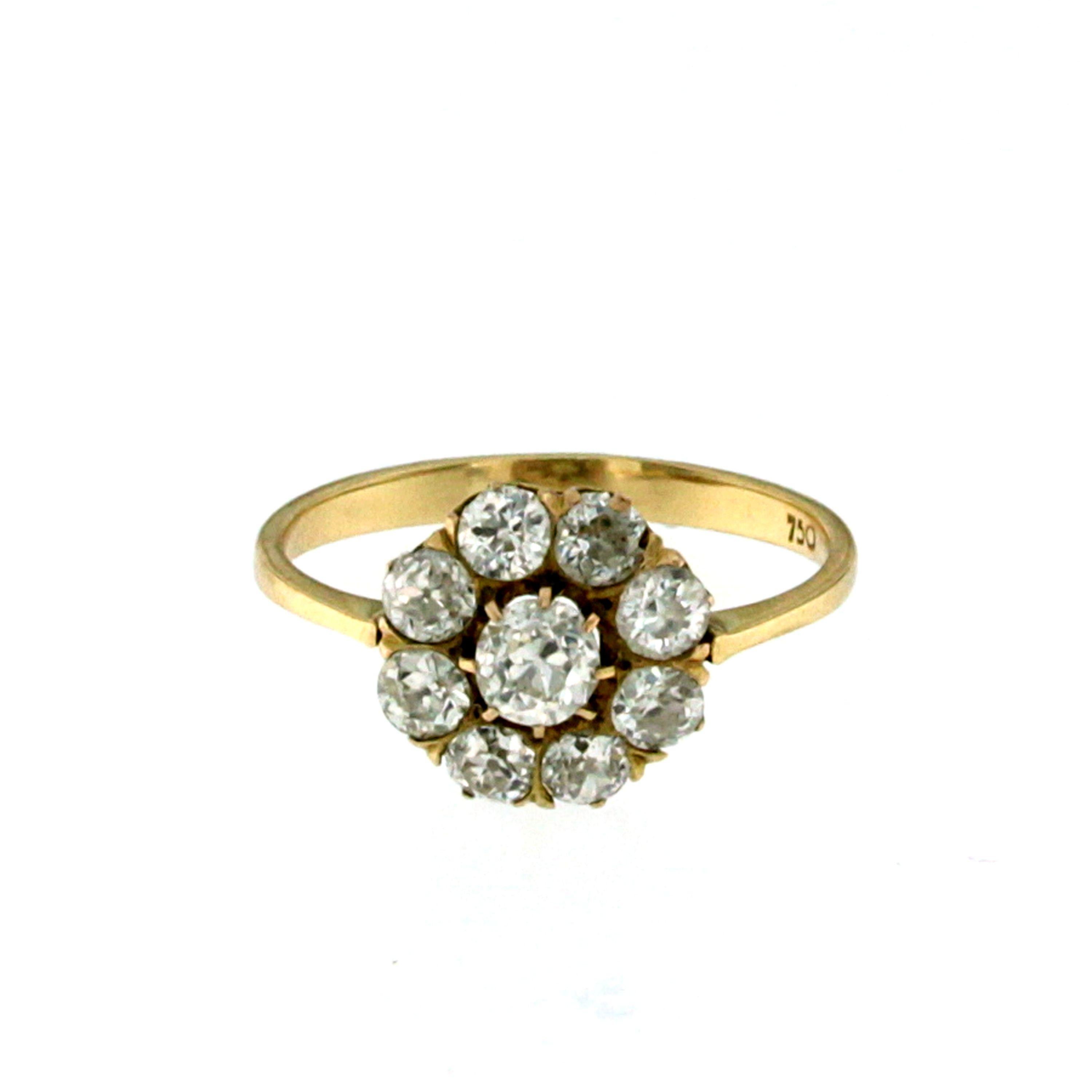 Antique 1.80 Carat Diamond Gold Cluster Ring