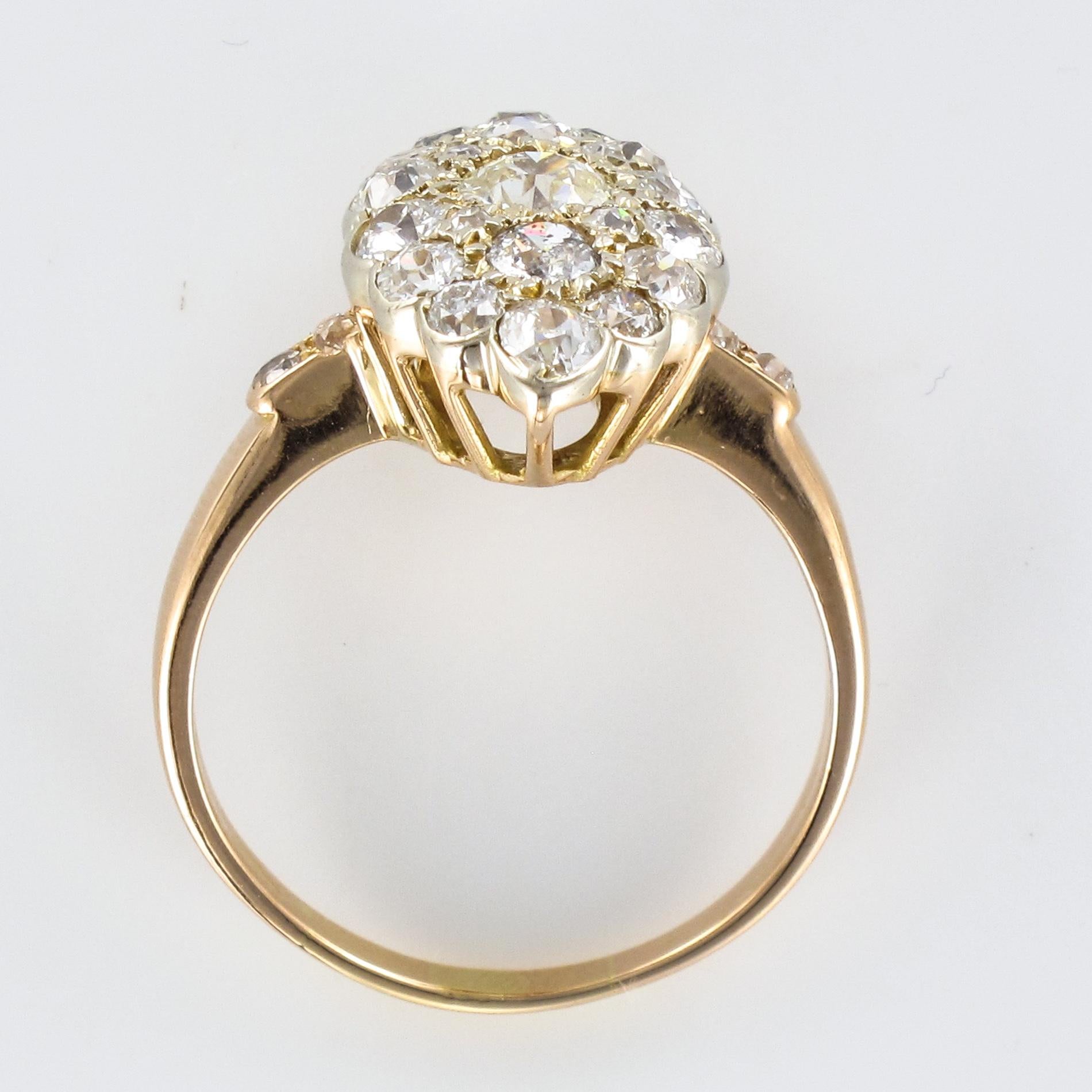 Antique 1.80 Carat Diamonds 18 Karat Yellow White Gold Marquise Ring 4