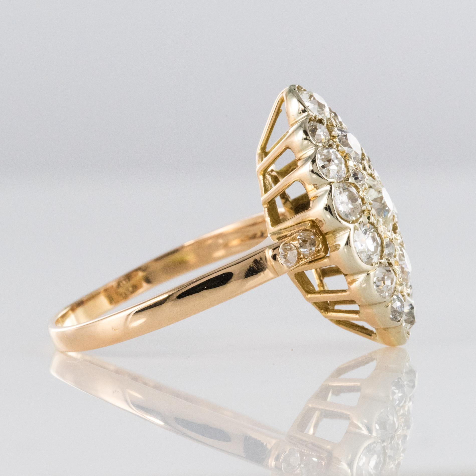 Antique 1.80 Carat Diamonds 18 Karat Yellow White Gold Marquise Ring 7