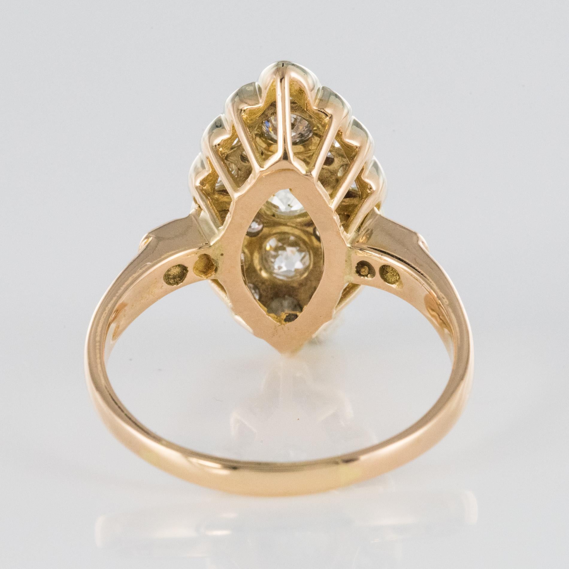 Antique 1.80 Carat Diamonds 18 Karat Yellow White Gold Marquise Ring 9