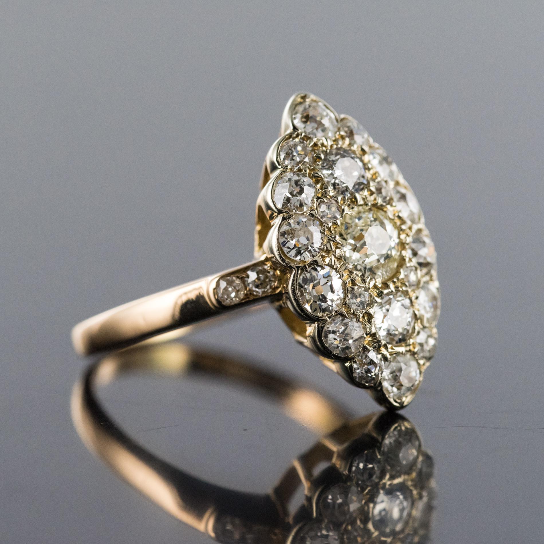 Women's Antique 1.80 Carat Diamonds 18 Karat Yellow White Gold Marquise Ring