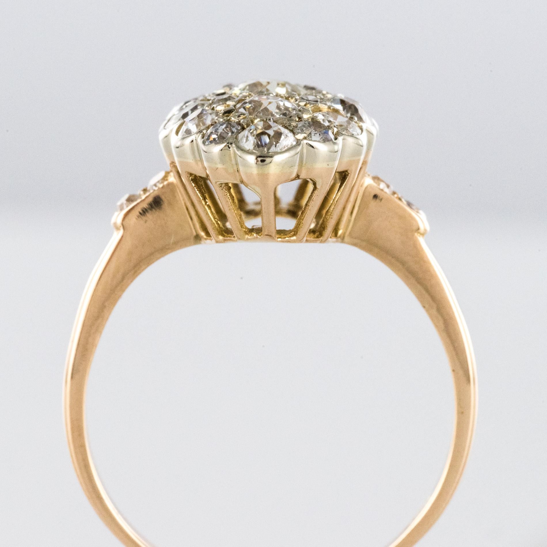 Antique 1.80 Carat Diamonds 18 Karat Yellow White Gold Marquise Ring 1