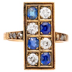 Antique 1.80 carat total weight gemstone 18k yellow gold checkerboard ring