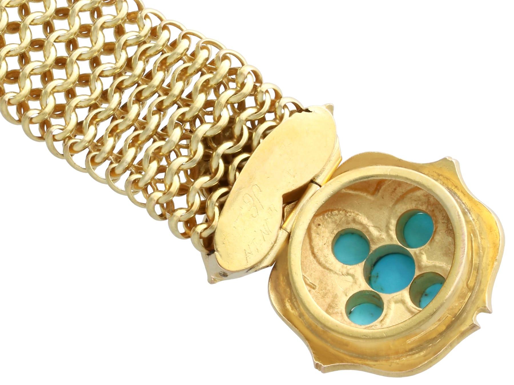 Bracelet ancien en or jaune 21 carats et turquoise de 1,80 carat, c. 1850 en vente 6