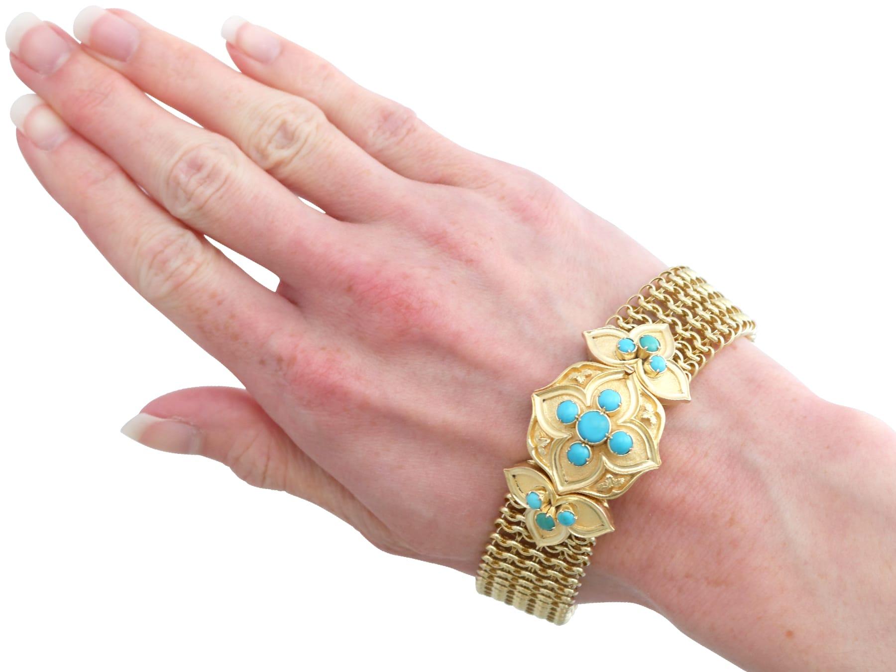 Bracelet ancien en or jaune 21 carats et turquoise de 1,80 carat, c. 1850 en vente 9