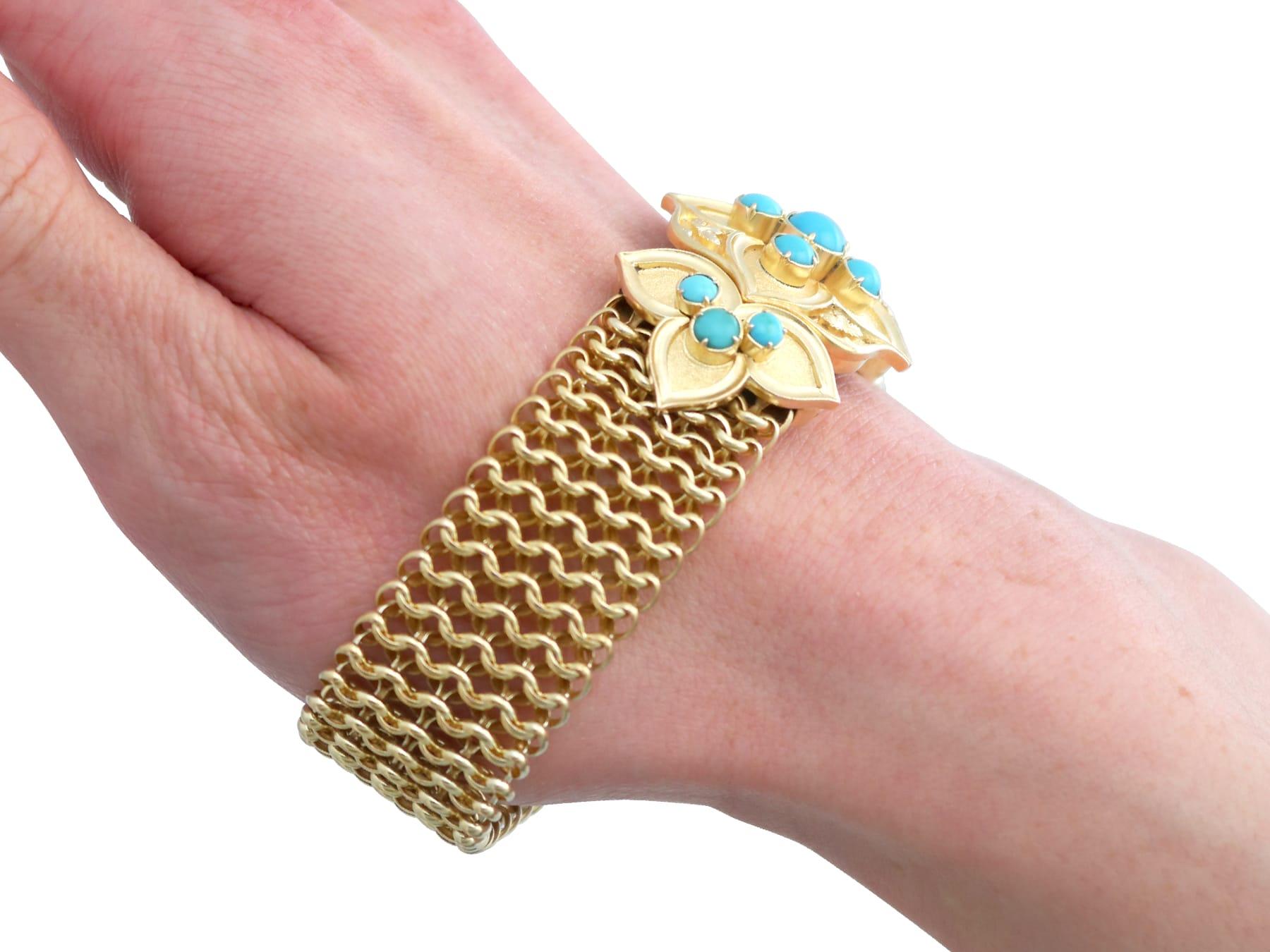 Bracelet ancien en or jaune 21 carats et turquoise de 1,80 carat, c. 1850 en vente 10