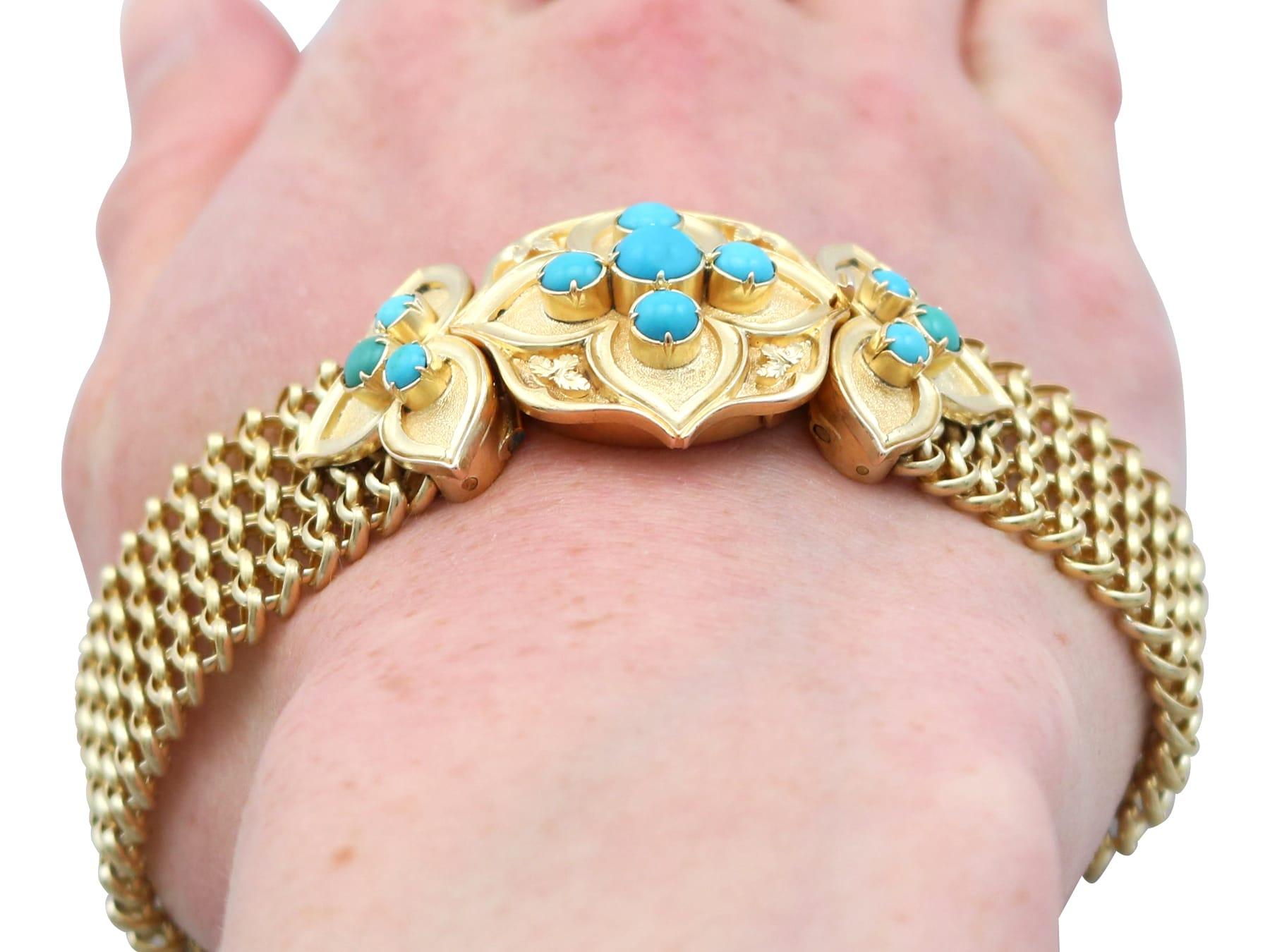 Bracelet ancien en or jaune 21 carats et turquoise de 1,80 carat, c. 1850 en vente 11