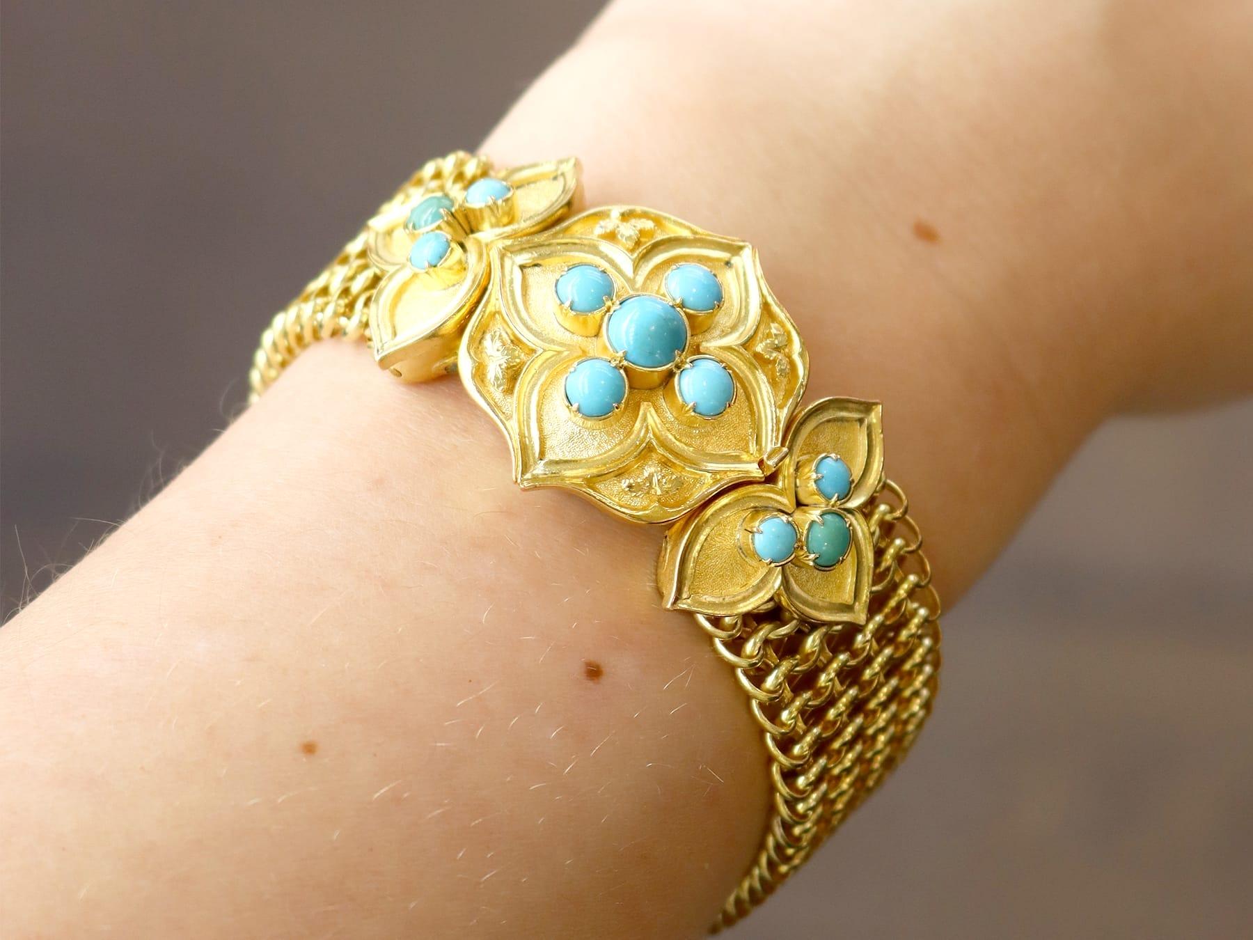 Victorien Bracelet ancien en or jaune 21 carats et turquoise de 1,80 carat, c. 1850 en vente