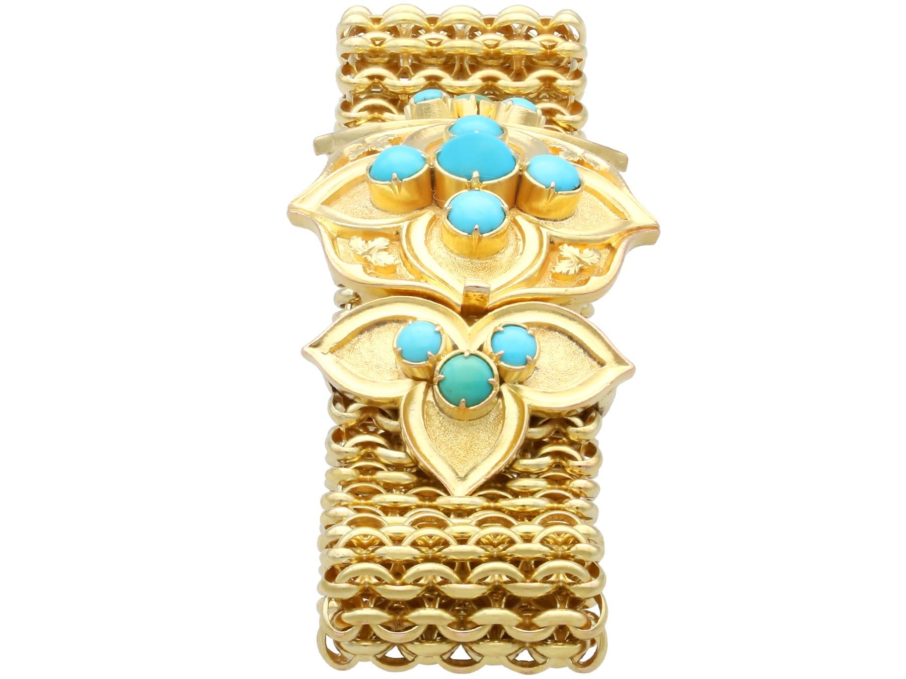 Bracelet ancien en or jaune 21 carats et turquoise de 1,80 carat, c. 1850 Unisexe en vente
