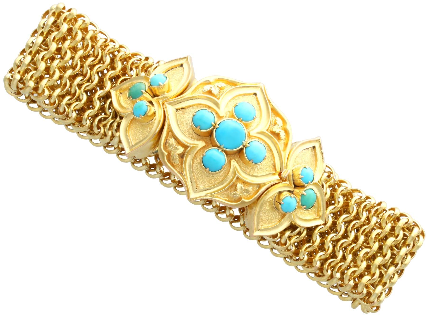Bracelet ancien en or jaune 21 carats et turquoise de 1,80 carat, c. 1850 en vente 1