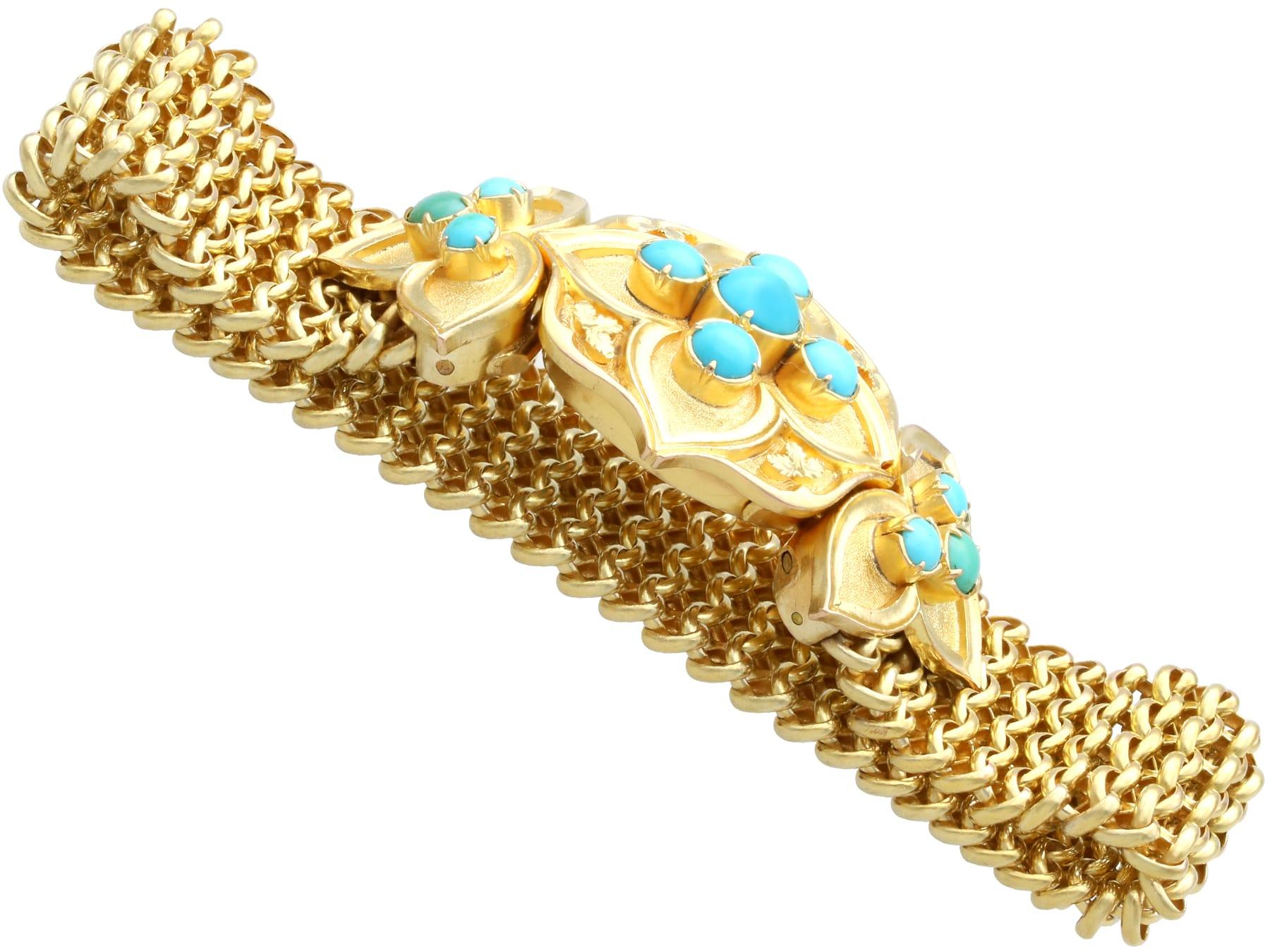 Bracelet ancien en or jaune 21 carats et turquoise de 1,80 carat, c. 1850 en vente 2