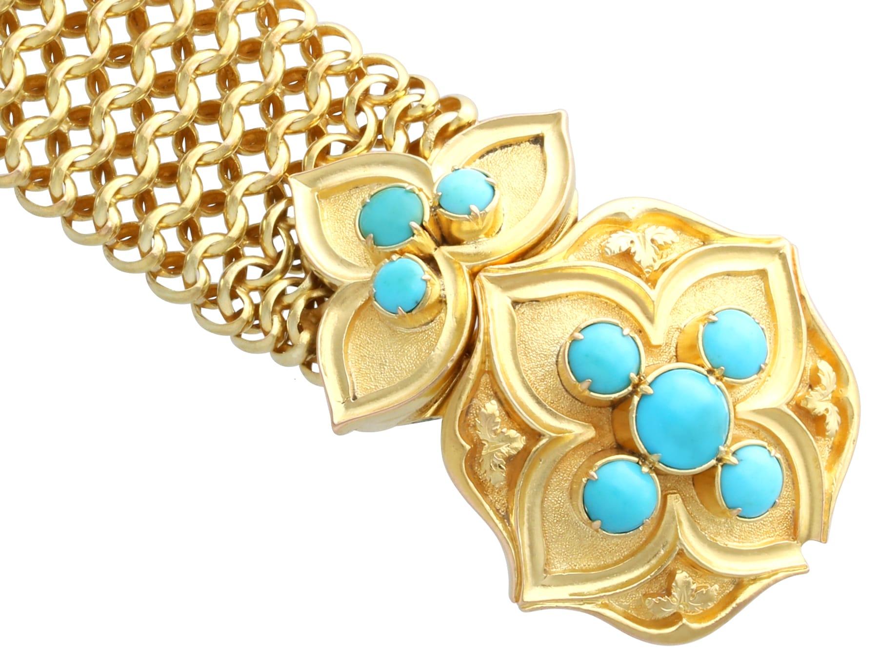 Bracelet ancien en or jaune 21 carats et turquoise de 1,80 carat, c. 1850 en vente 3