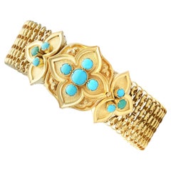 Bracelet ancien en or jaune 21 carats et turquoise de 1,80 carat, c. 1850
