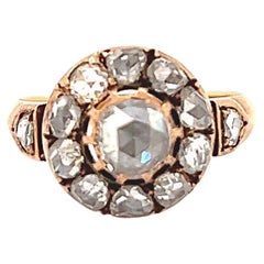 Antique 1.80 Carats Rose Cut Diamonds 18 Karat Rose Gold Foil Back Cluster Ring