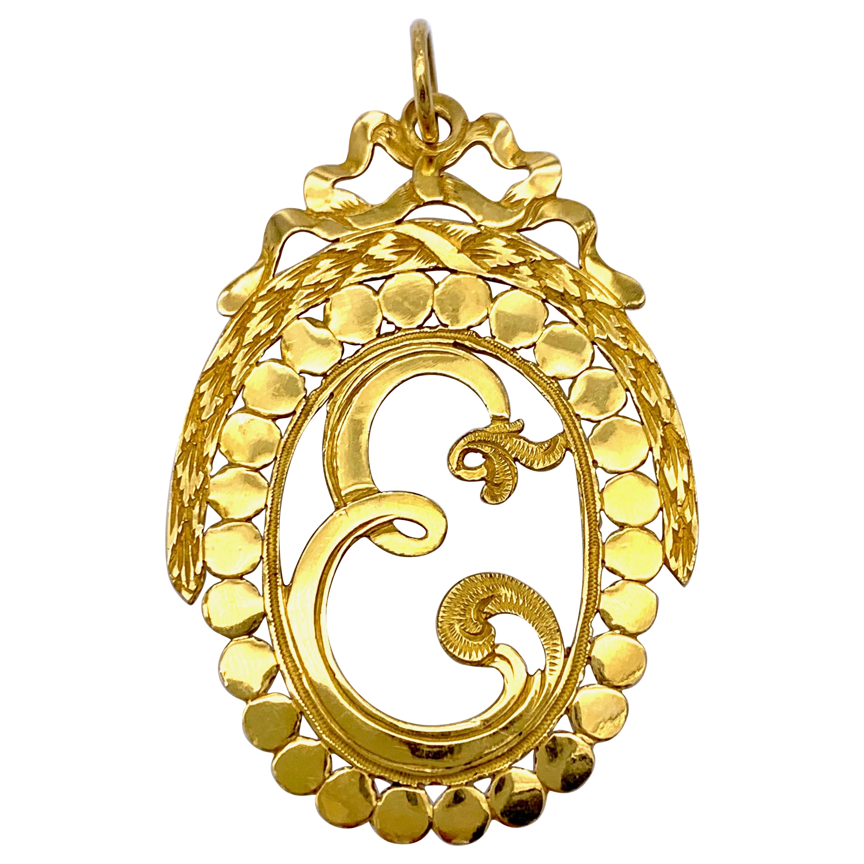 Antiker Empire-Anhänger, 1800, 21,6 Karat Gold, Initialen E