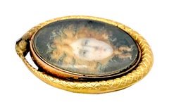 Antique 1800 Medusa Miniature Painting Gold Silver Diamond Snake Eternity Symbol