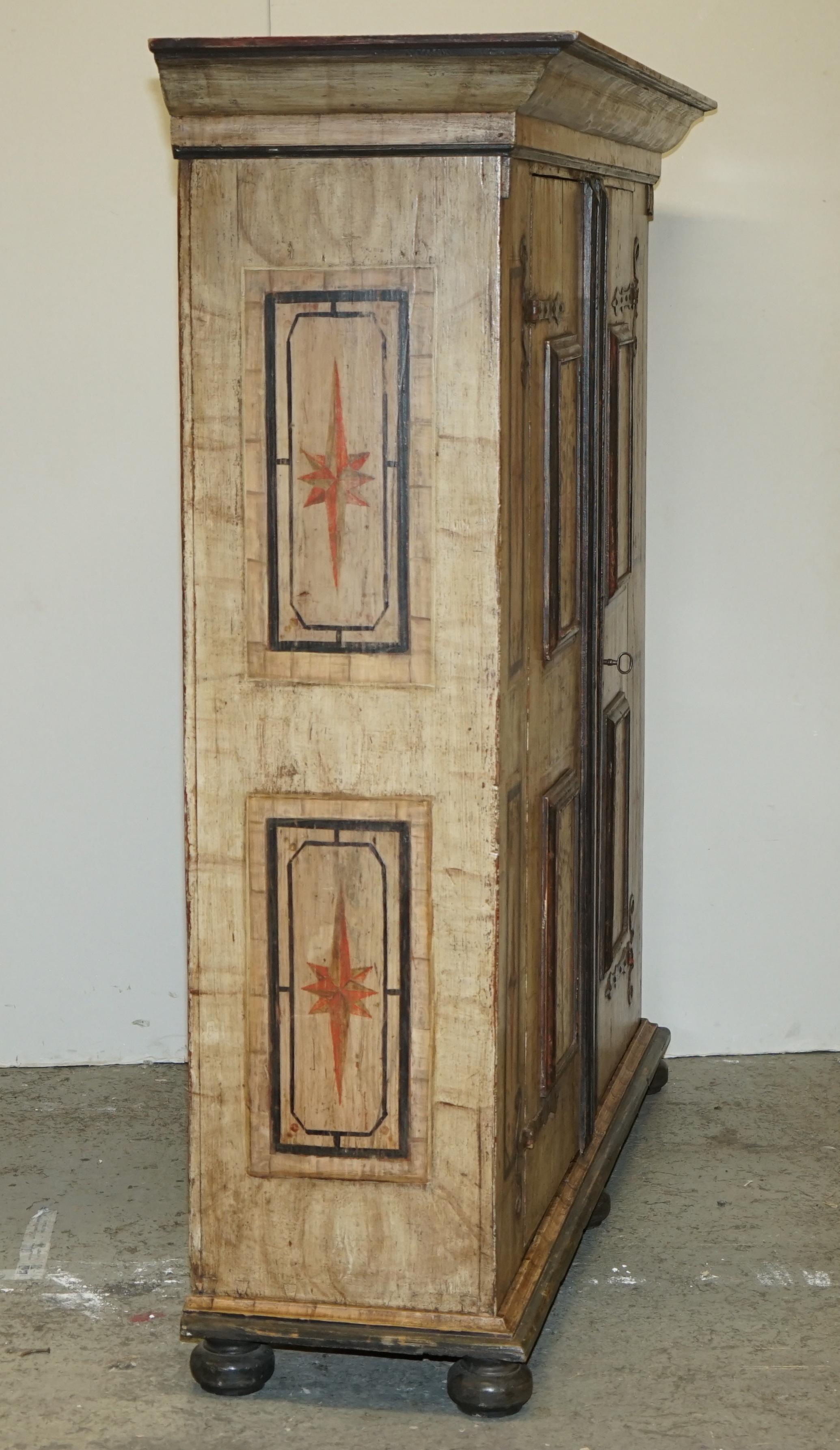Antique 1800 Tree of Life Hand Painted Austrian Housekeepers Cupboard Wardrobe For Sale 3
