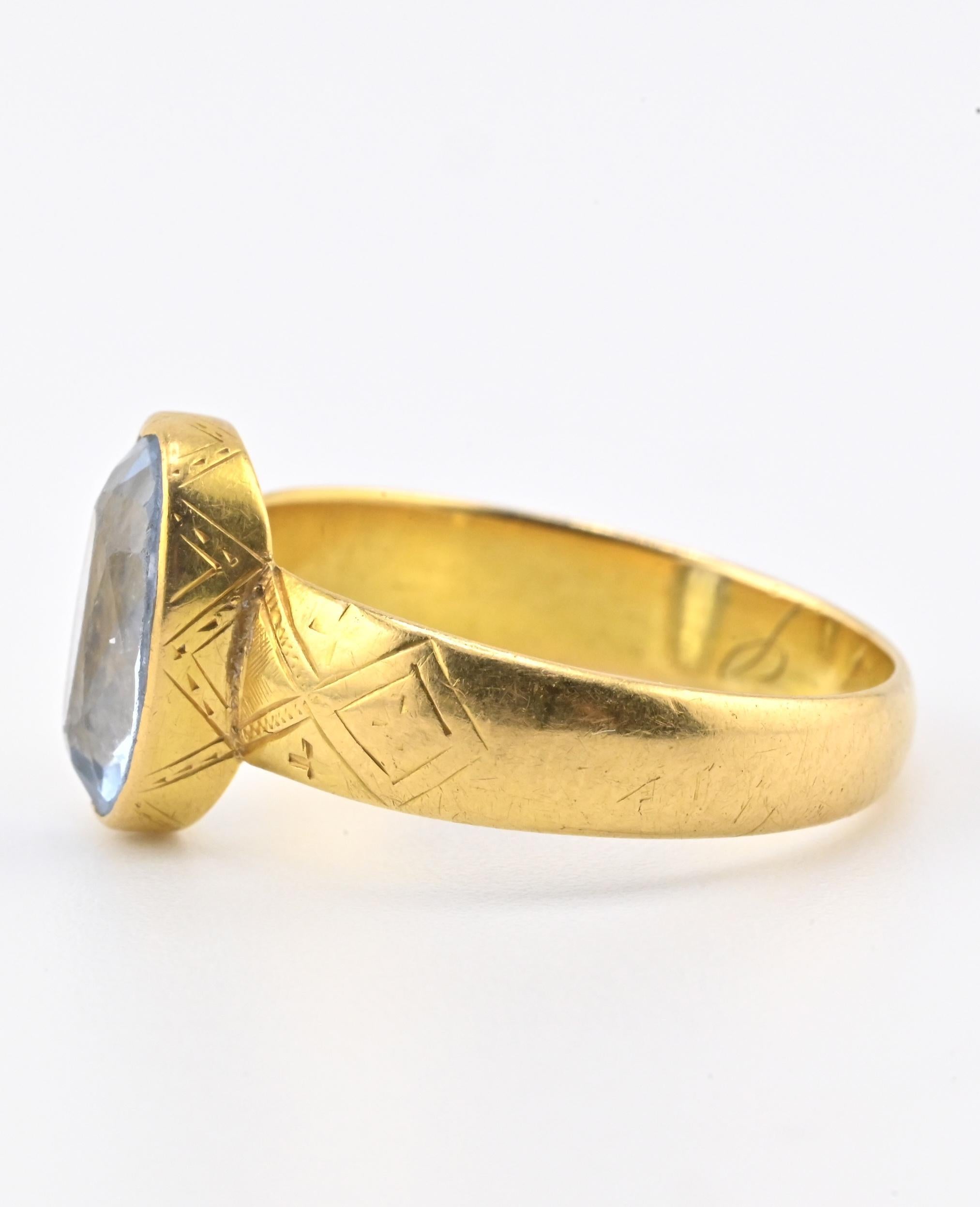 Antique 1800s 18K Yellow Gold Ring w/ Blue Lab-Grown Spinel – Oval Brilliant In Good Condition For Sale In Media, PA