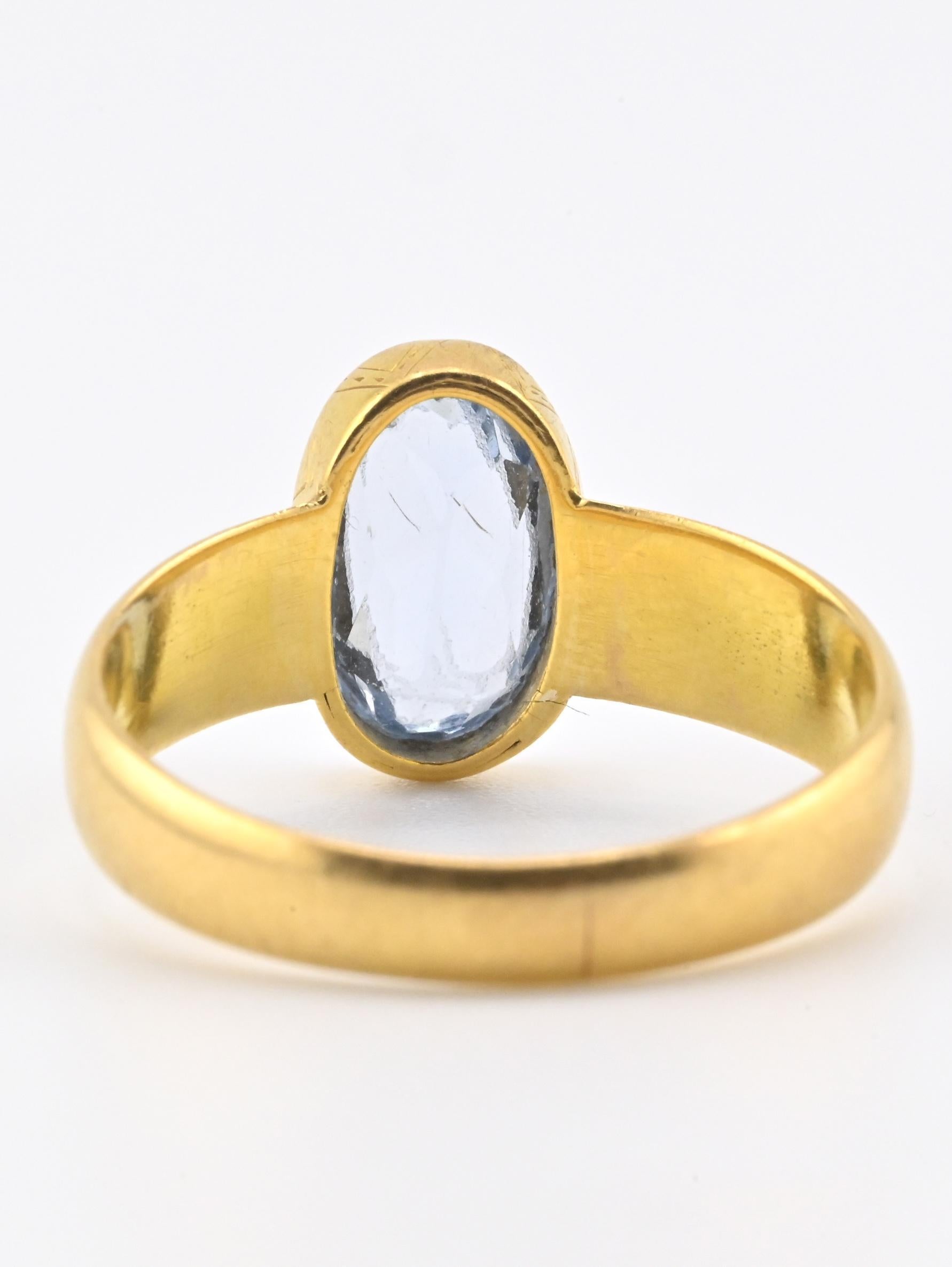 Antique 1800s 18K Yellow Gold Ring w/ Blue Lab-Grown Spinel – Oval Brilliant For Sale 1