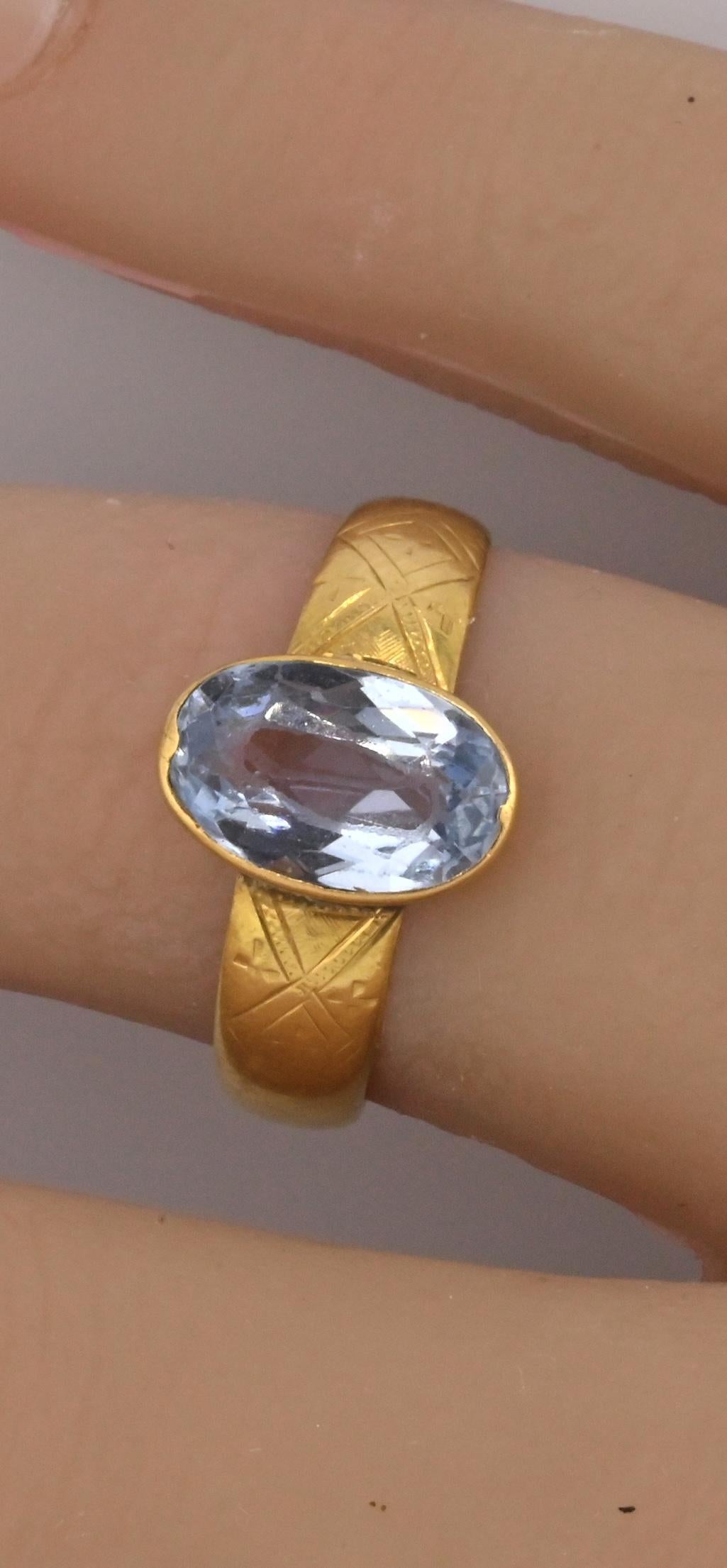 Antique 1800s 18K Yellow Gold Ring w/ Blue Lab-Grown Spinel – Oval Brilliant For Sale 3