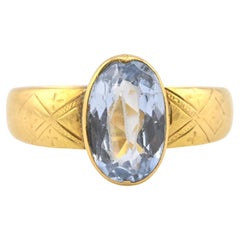 Antique 1800s 18K Yellow Gold Ring w/ Blue Lab-Grown Spinel – Oval Brilliant