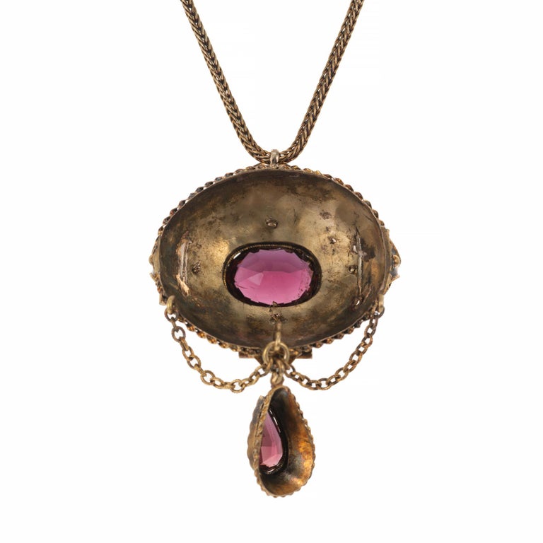 Collier Ancien En Or Jaune 18 Carats Avec Grenats Et Perles Naturelles - Bijou Vintage Précieux