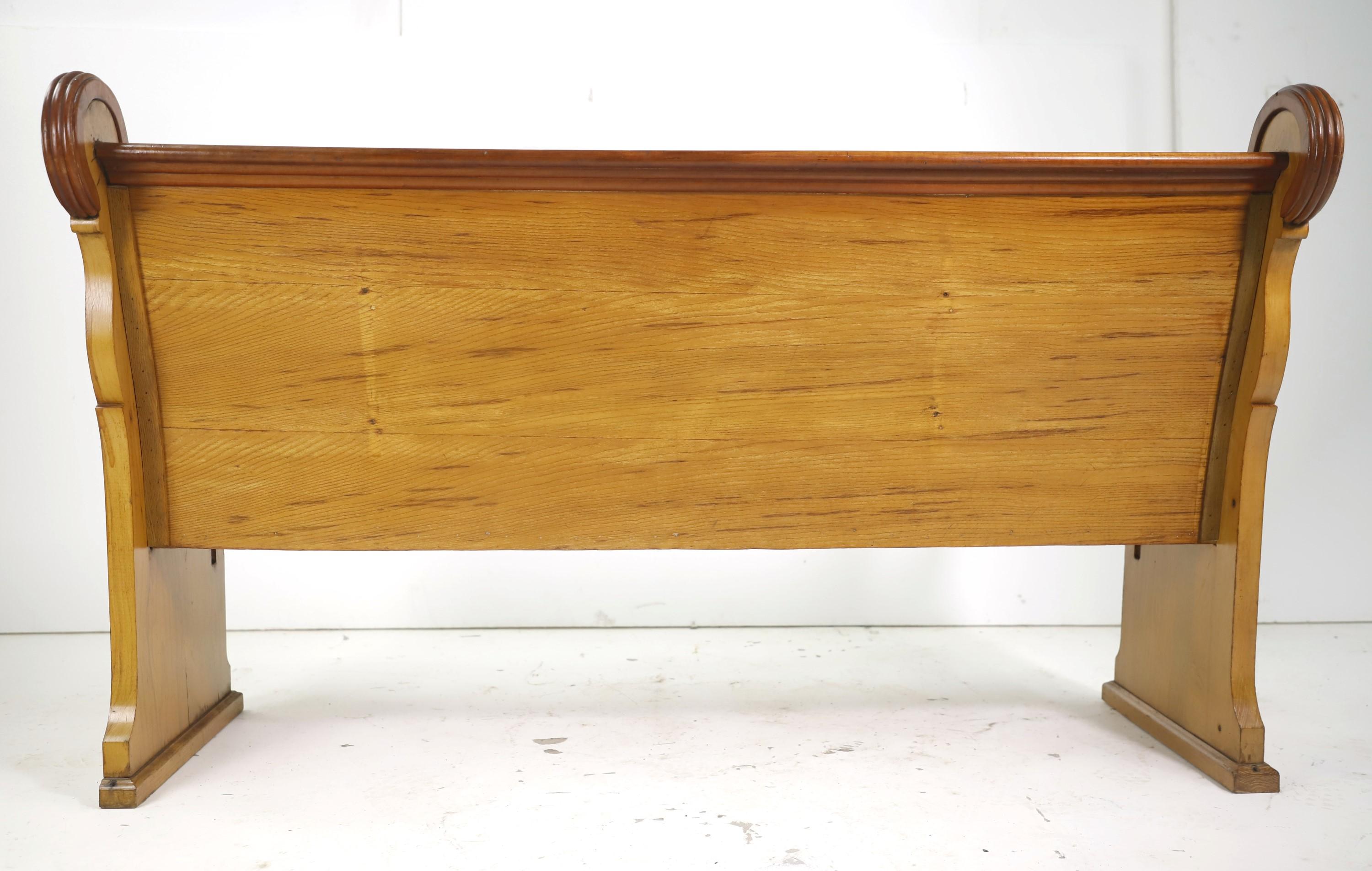 Antique 1800s 5 Ft Long Solid Oak Church Pew Light Stain 3