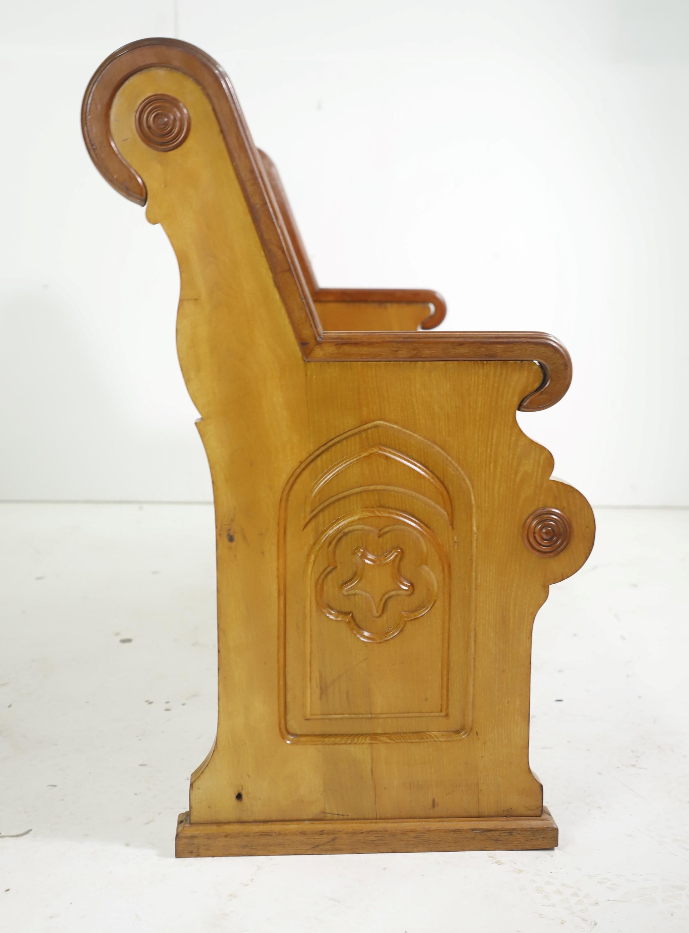 19th Century Antique 1800s 5 Ft Long Solid Oak Church Pew Light Stain