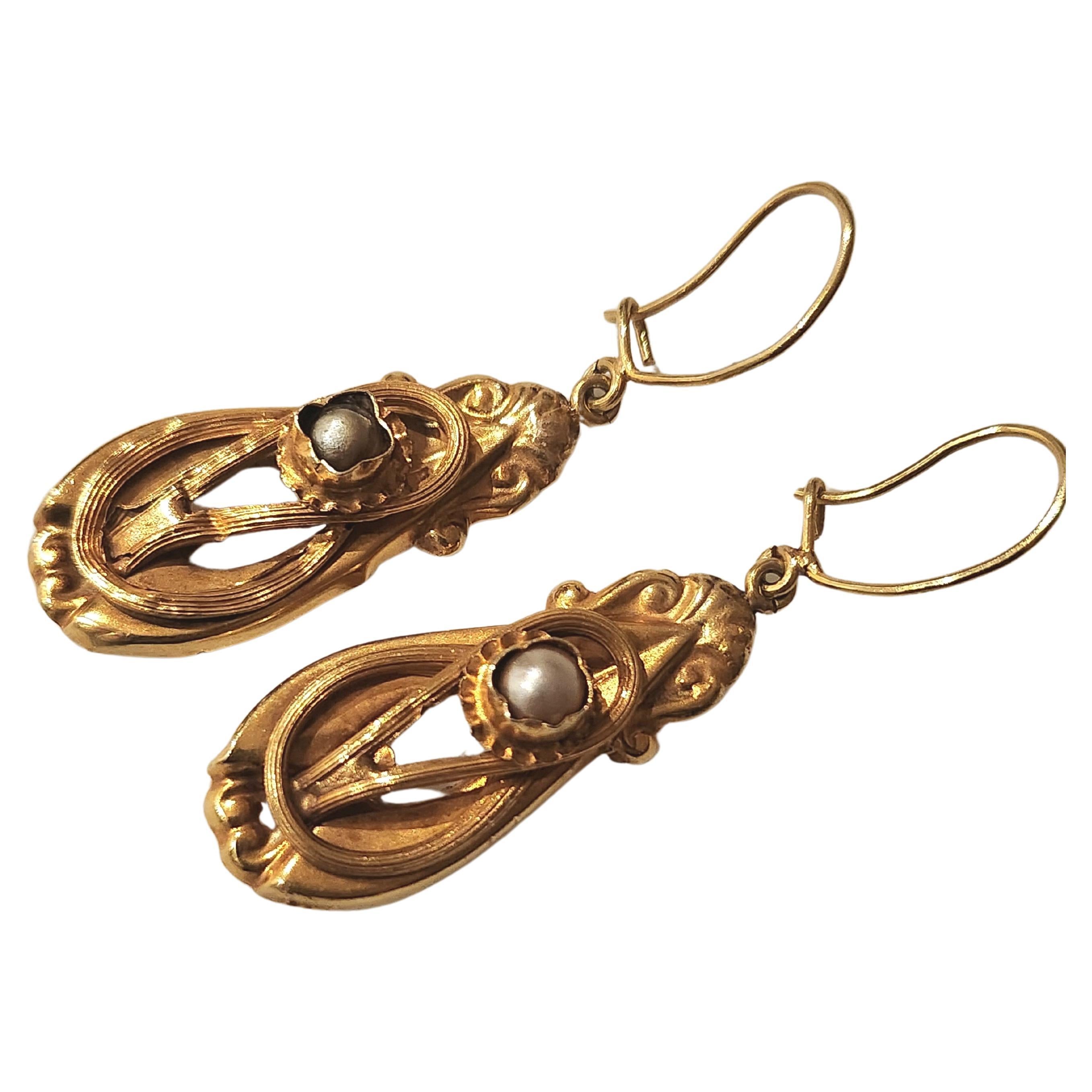 Women's Antique 1800s Biedermeier Gold Earrings For Sale
