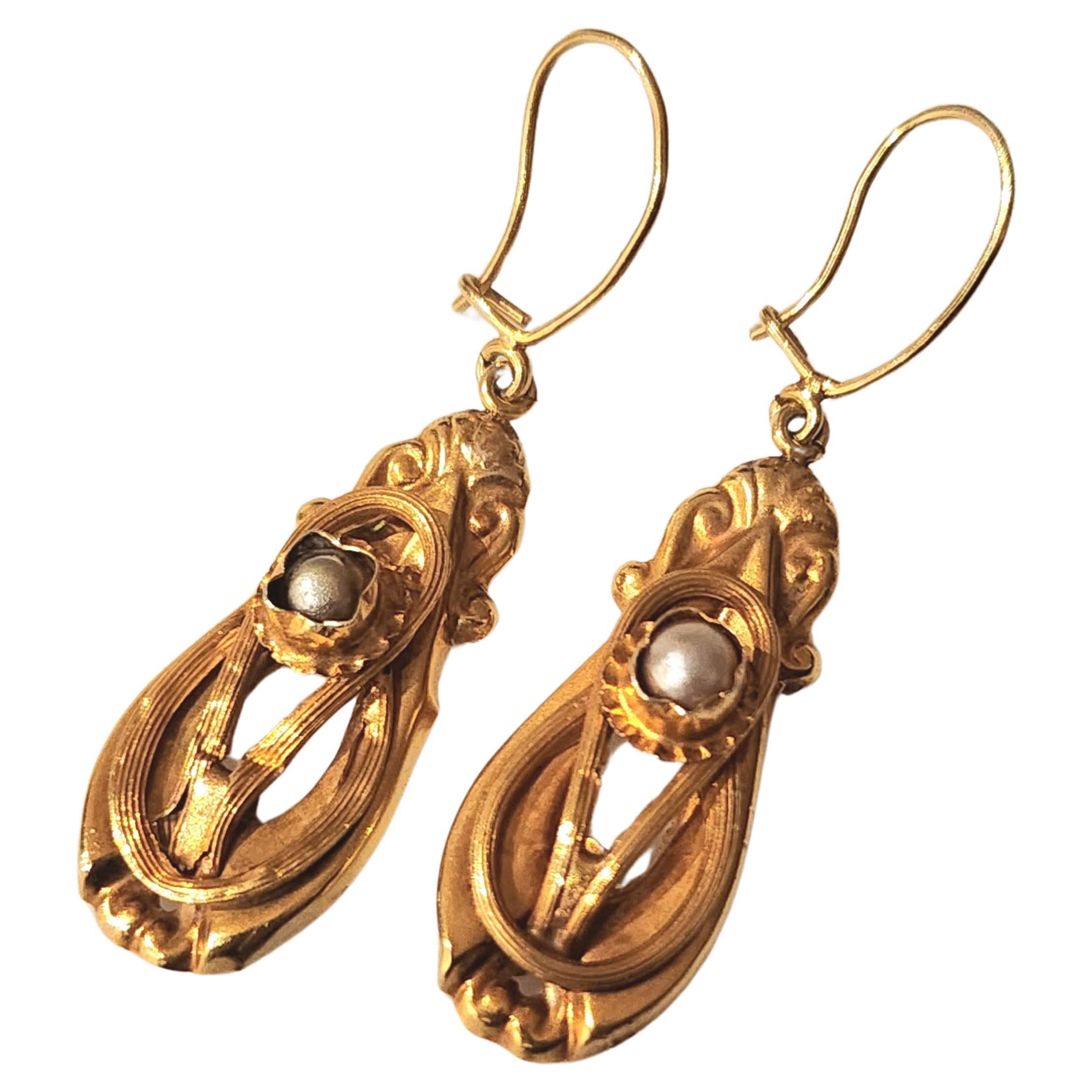 Antique 1800s Biedermeier Gold Earrings For Sale